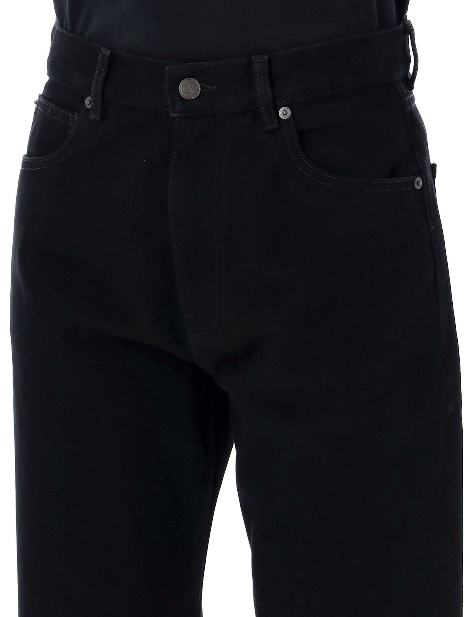 Shop Valentino Straight Denim Pants In Nero