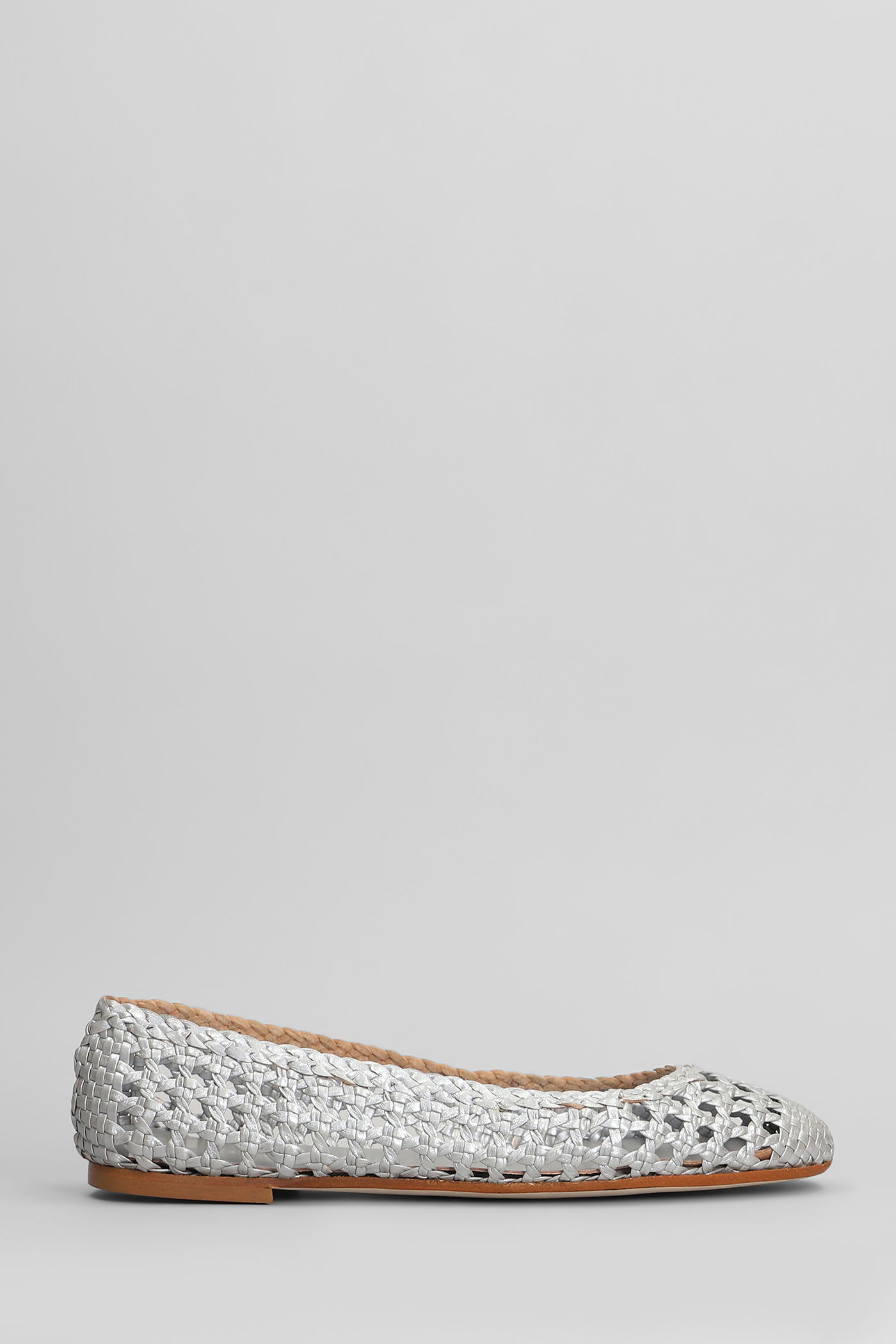 Ballet Flats In Silver Leather