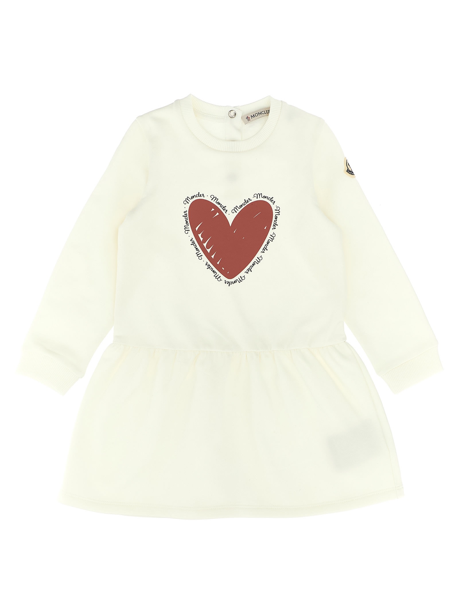 Moncler Jersey Mini Dress With Heart Print Kids In White