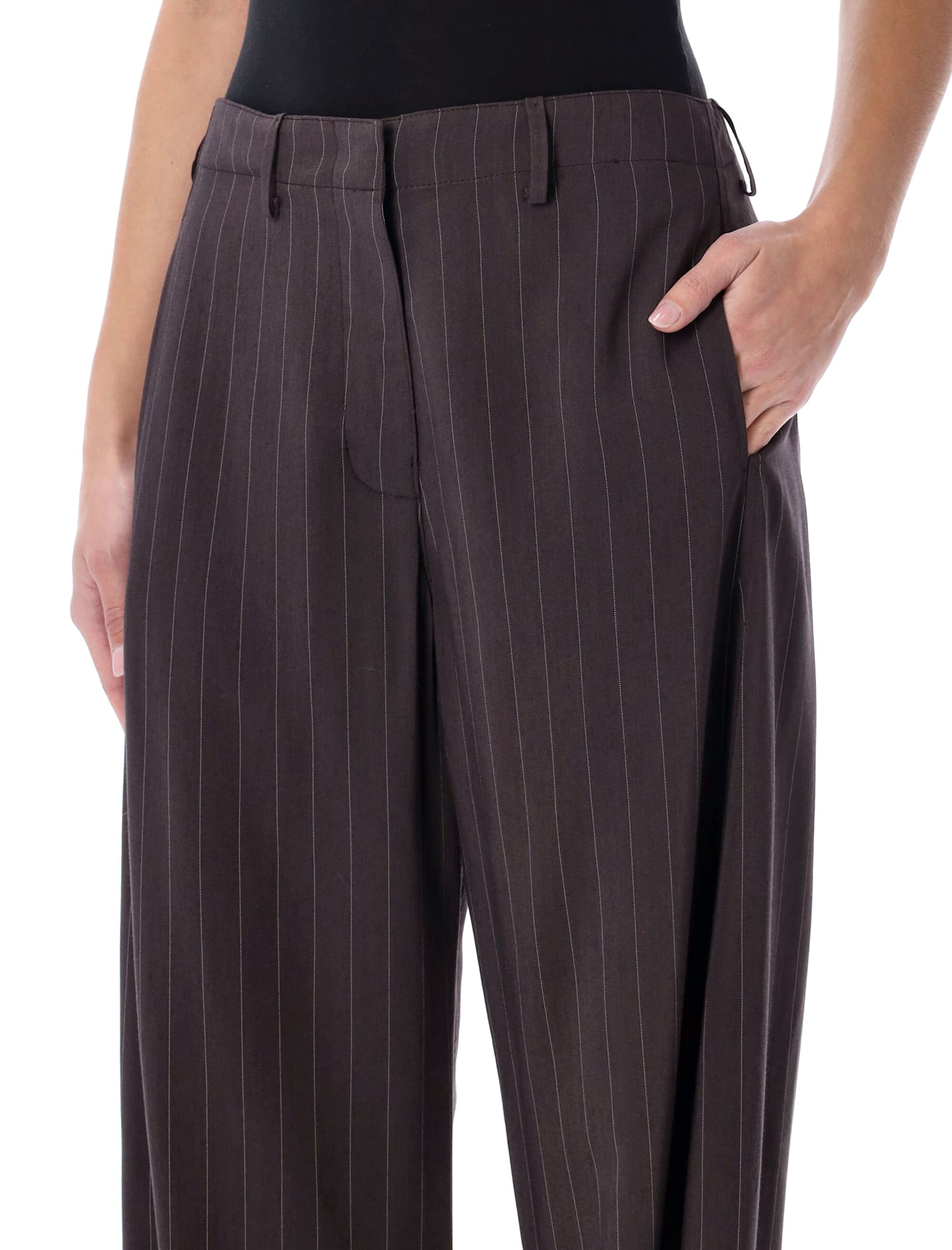 Magda Butrym Wide-leg Pinstripe Trousers In Dark Brown In Brown