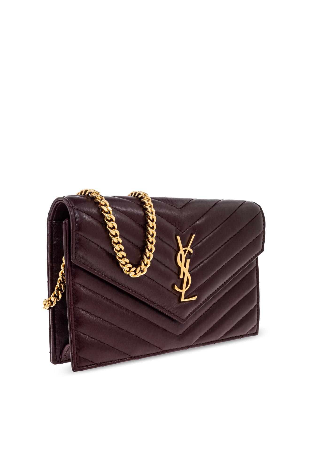 Saint Laurent Wallet With Shoulder Strap In Burgundy