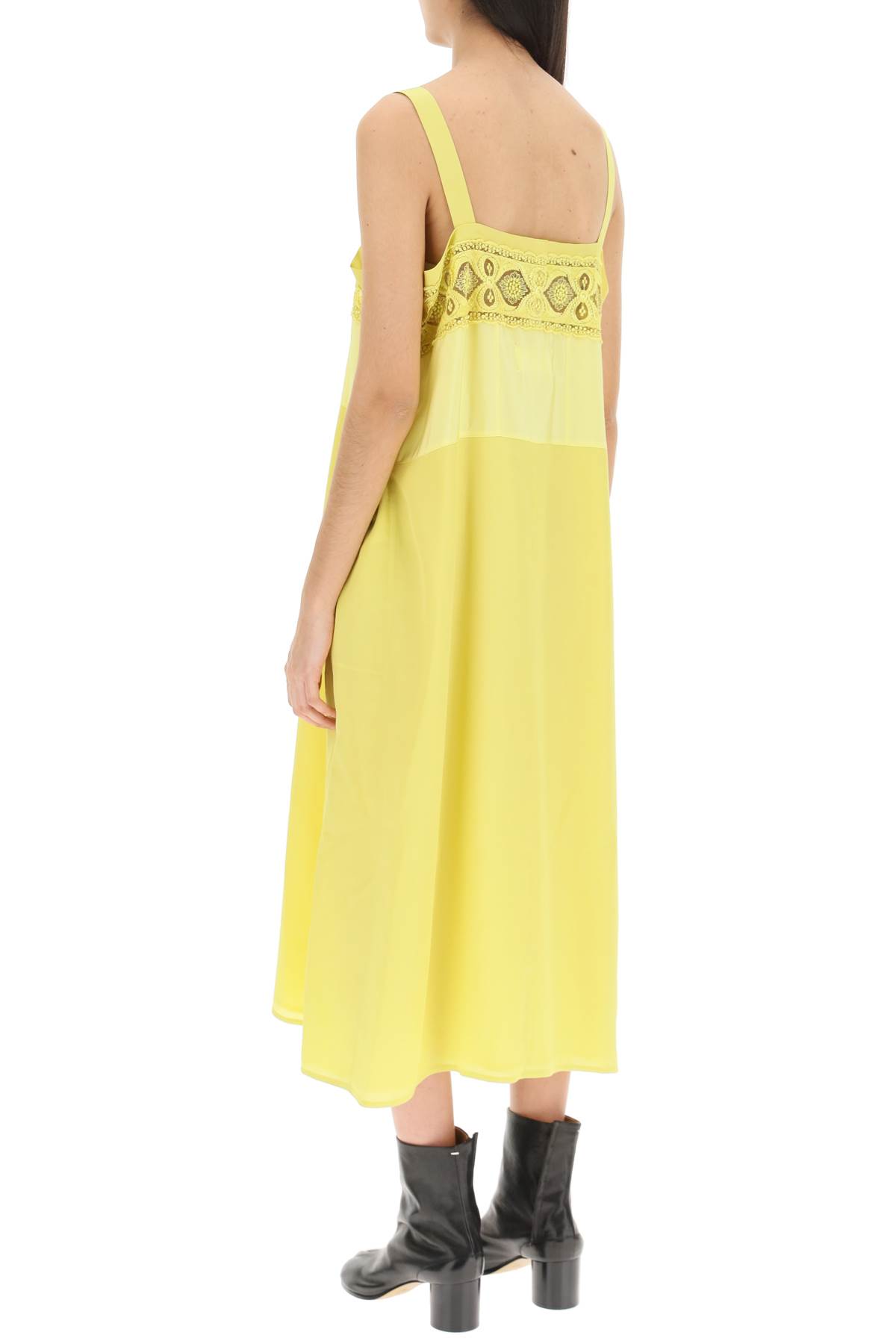 John Galliano Lemon Yellow Satin Asymmetric Shoulder Detail Maxi