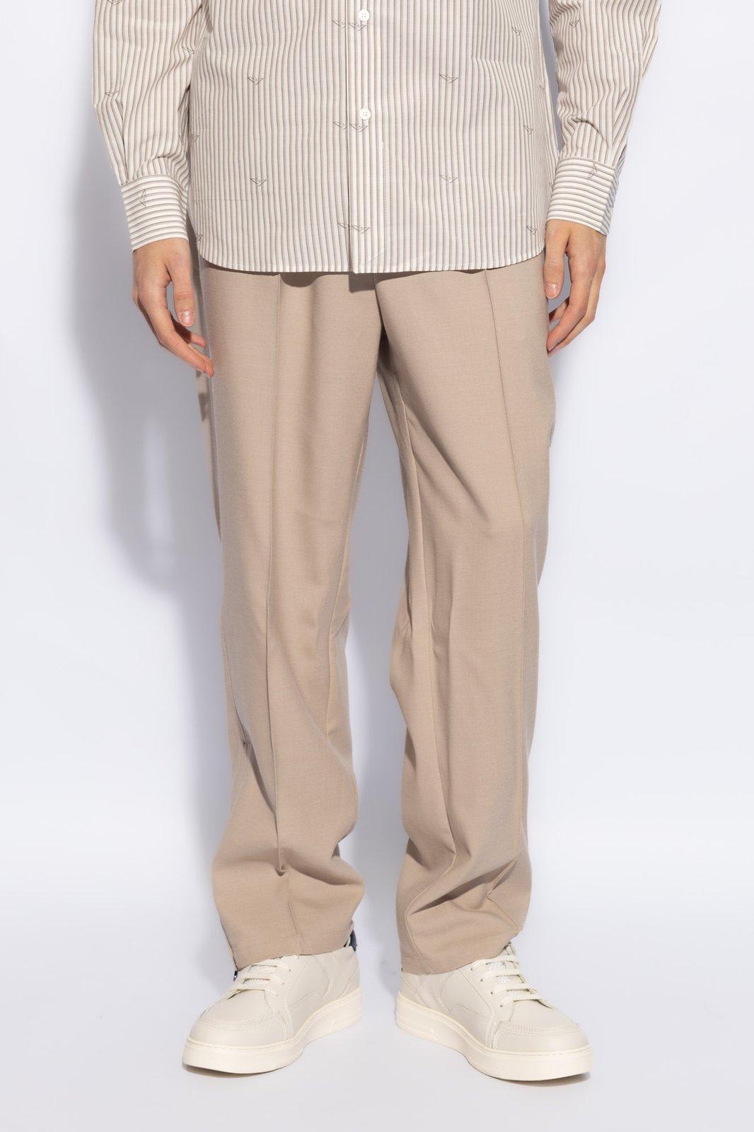 Shop Emporio Armani Pleat Front Trousers  In Rope