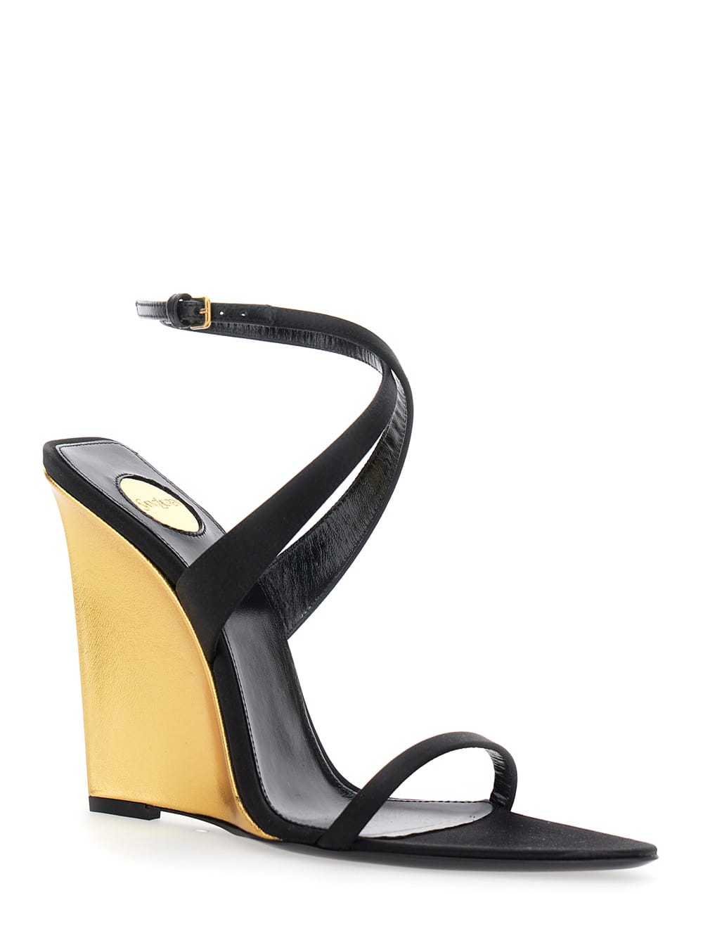 Shop Saint Laurent Black Wedges With Criss-crossed Ankle Strap In Viscose And Silk Blend Woman