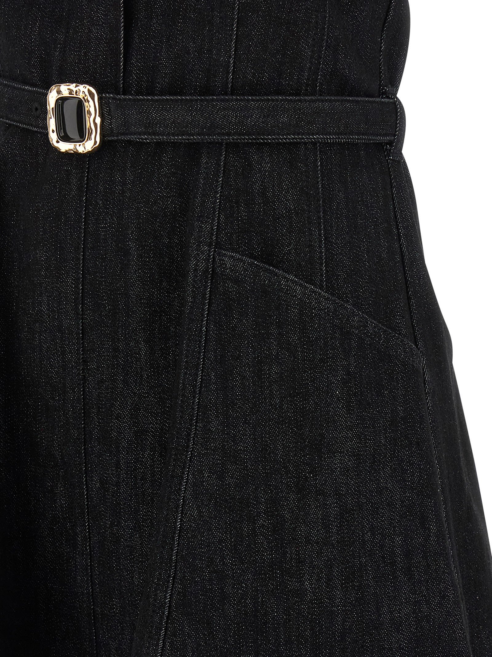 Self-portrait Strapless Black Cotton Denim Mini Dress With Jewel Button Detail In Black