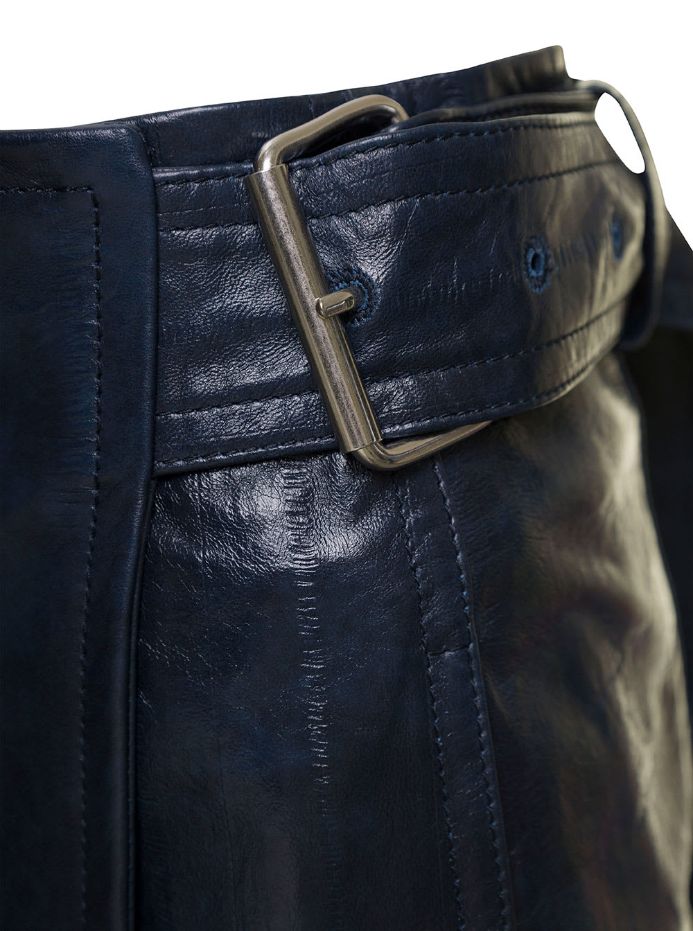 Shop Bottega Veneta Midi Belted Wrap Skirt In Leather In Blu
