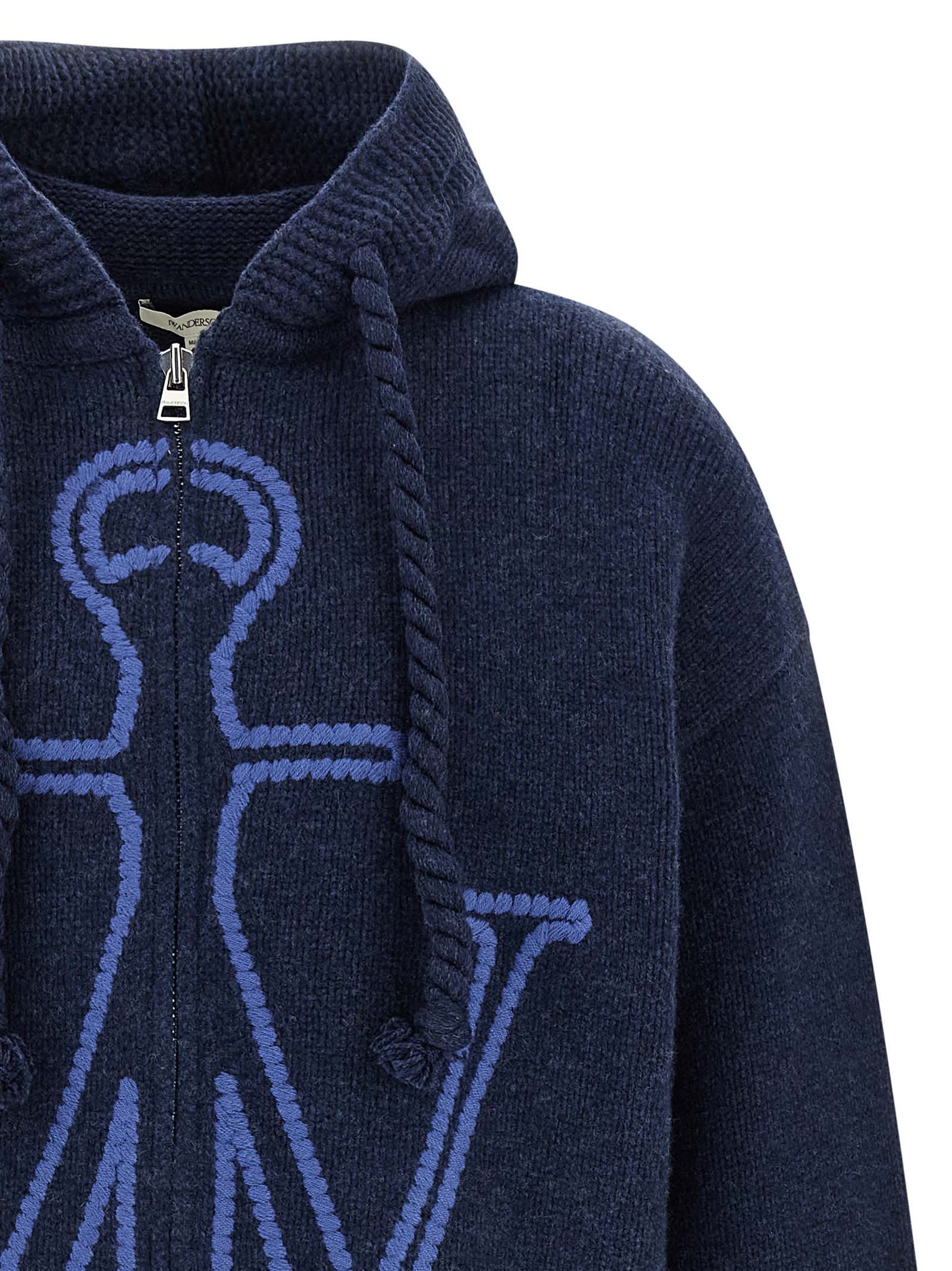 Jw Anderson J. W. Anderson Zip-up Hooded Sweater With Contrasting Logo In Blue