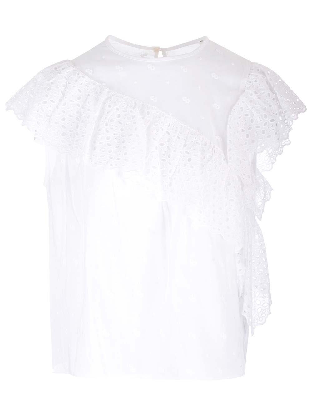 MARANT ETOILE SORANI BRODERIE-ANGLAISE ROUND-NECK BLOUSE