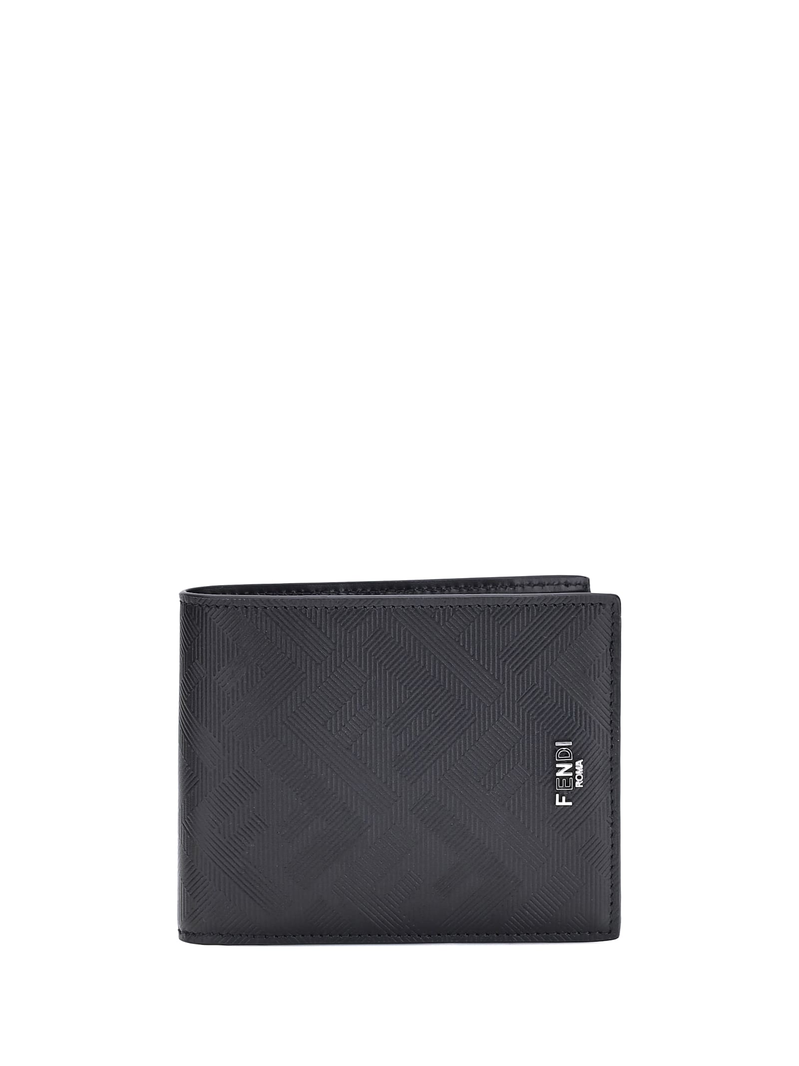 Fendi Leather Folded Wallet Embossed Pattern In Black