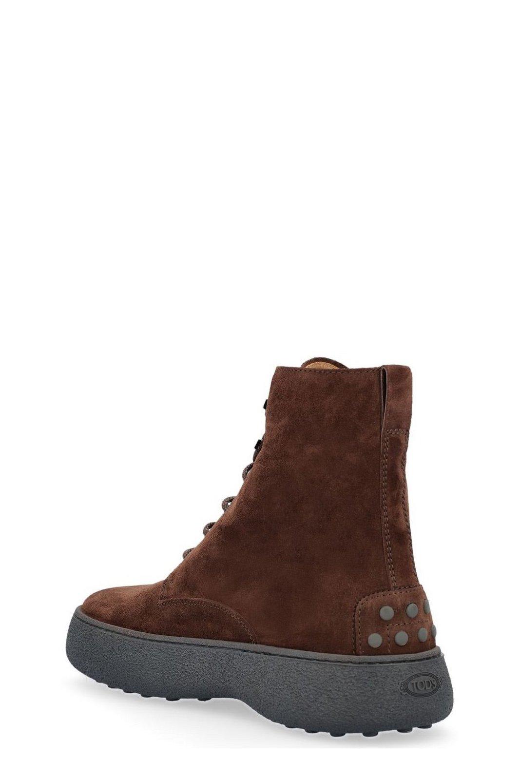 Shop Tod's Lace-up High Ankle Boots In Brown