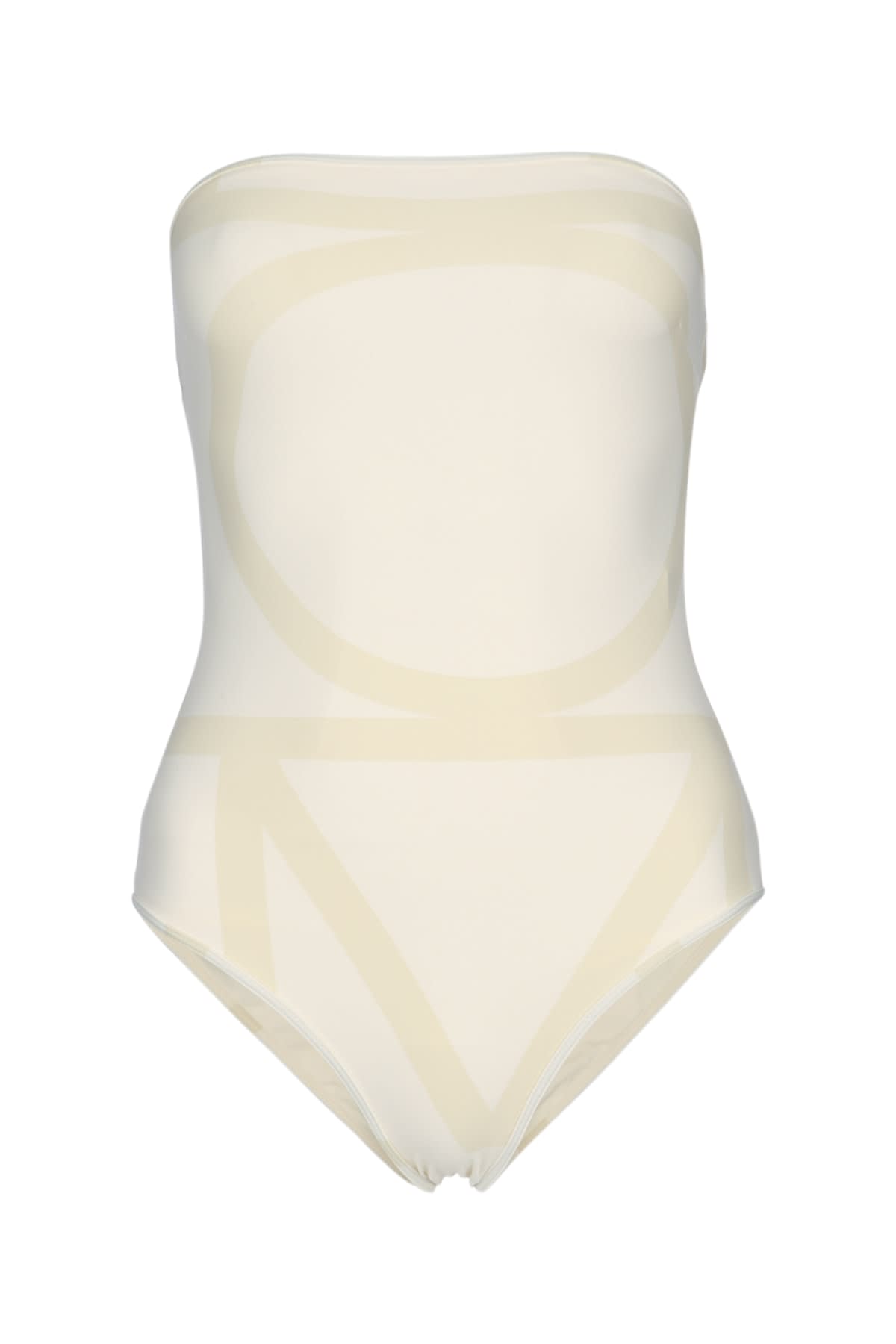 Totême Monogram Strapless Swimsuit In White