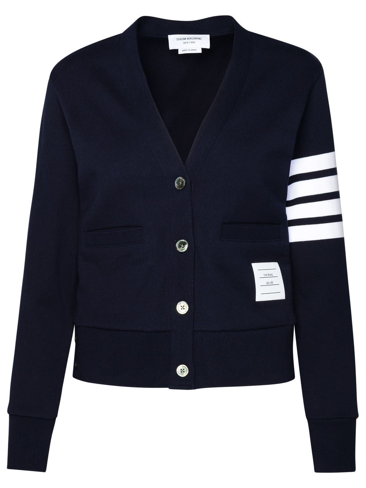 Shop Thom Browne Navy Cotton Cardigan In Blue