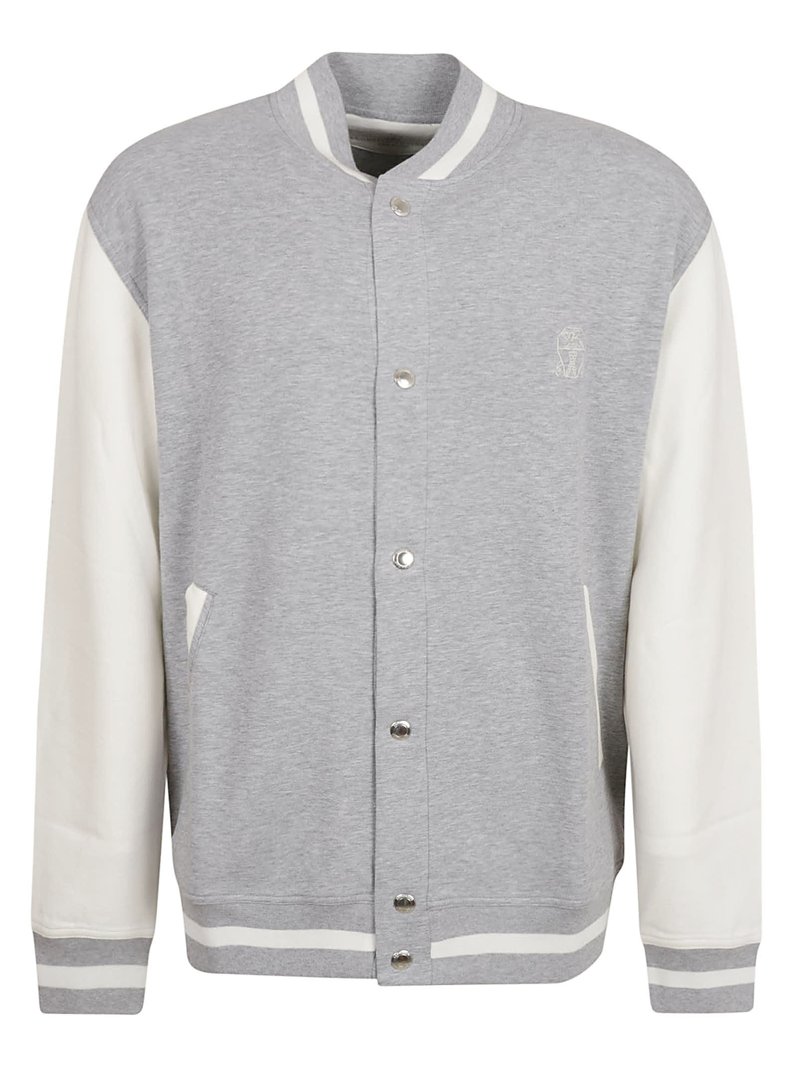 Brunello Cucinelli Stripe Rib Trim Varsity Jacket In Grey/off White ...