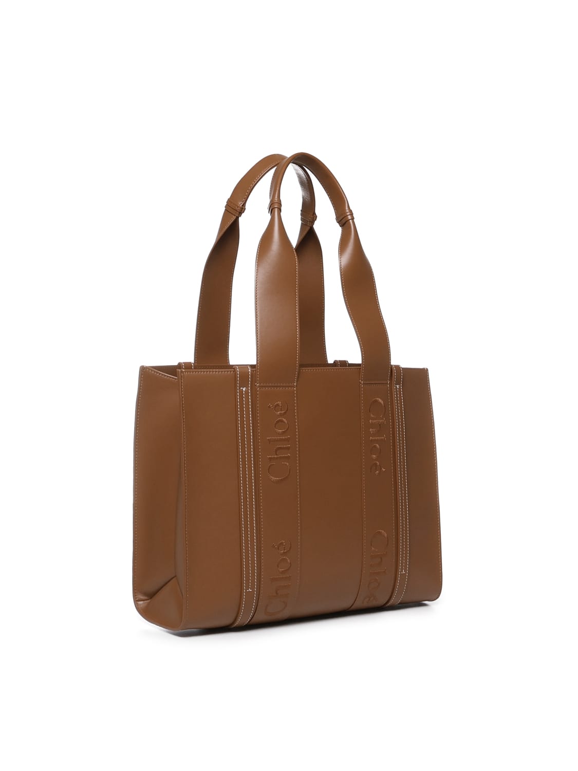 Shop Chloé Woody Midi Tote Bag In Brown