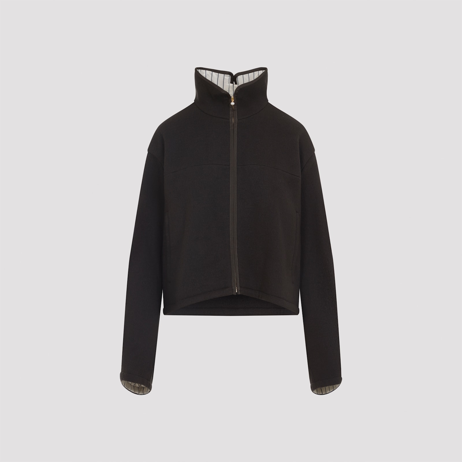 Carven High-neck Zip-front Jacket In Brown