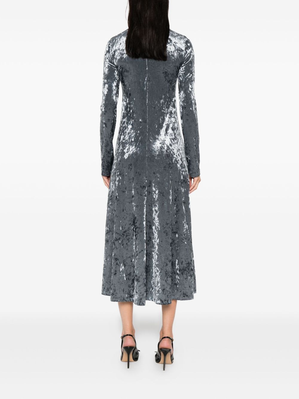 Forte Forte A-line Velvet Midi Dress With Long Sleeves In Gray
