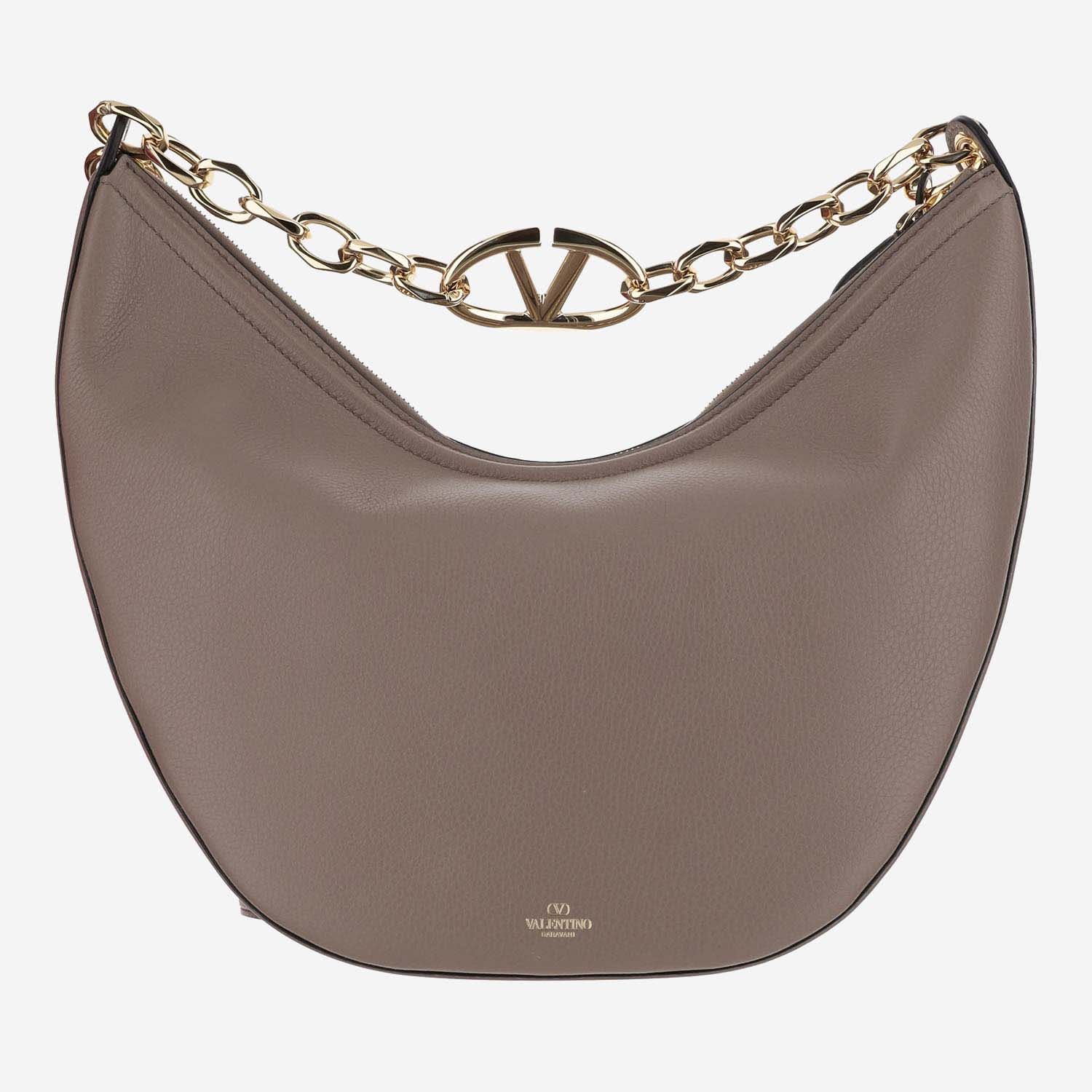Shop Valentino Vlogo Moon Bag Medium Hobo In Garnet Calfskin With Chain In Brown