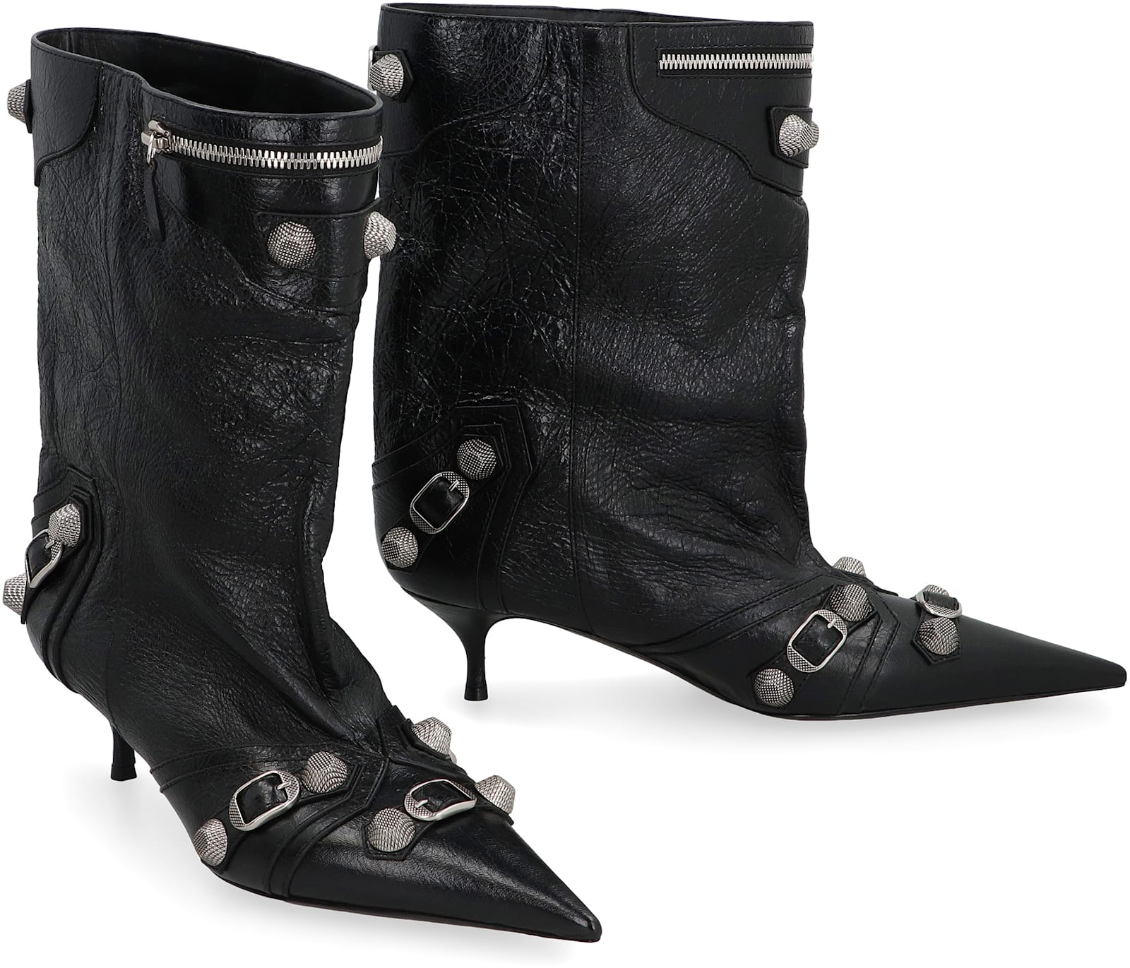 Shop Balenciaga Cagole Leather Ankle Boots In Black