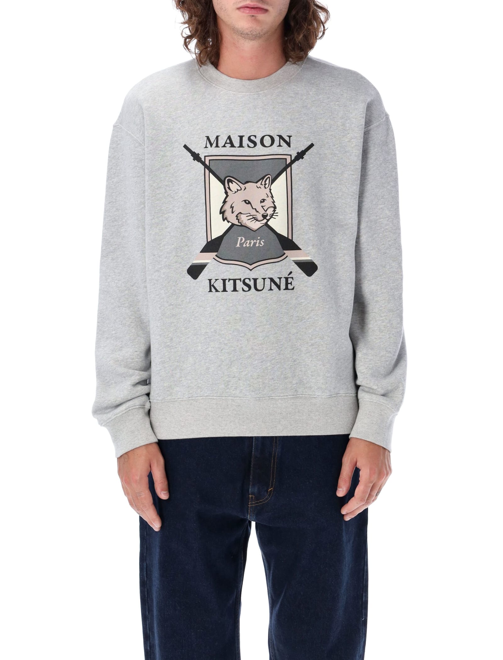 Shop Maison Kitsuné College Fox Comfort Sweatshirt In Light Grey Melange