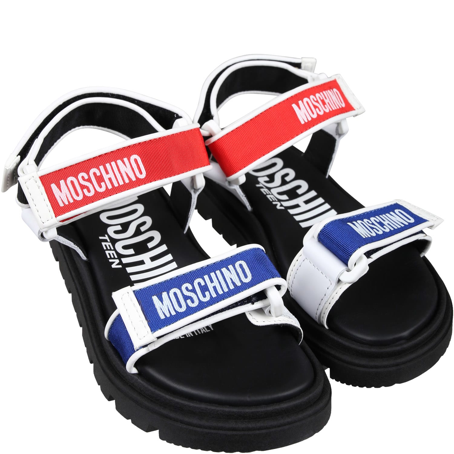 Shop Moschino Black Sandals For Boy With Logo In Multicolor