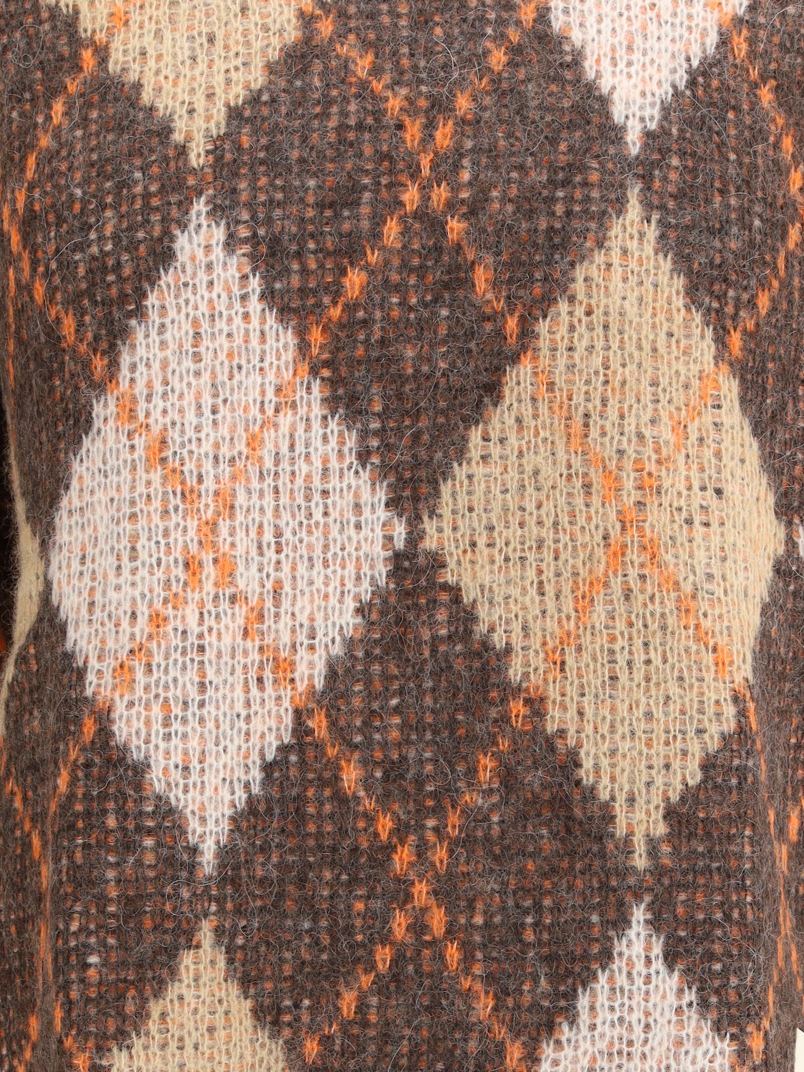 Emporio Armani Oversized Argyle Jacquard Knit Pullover In Brown