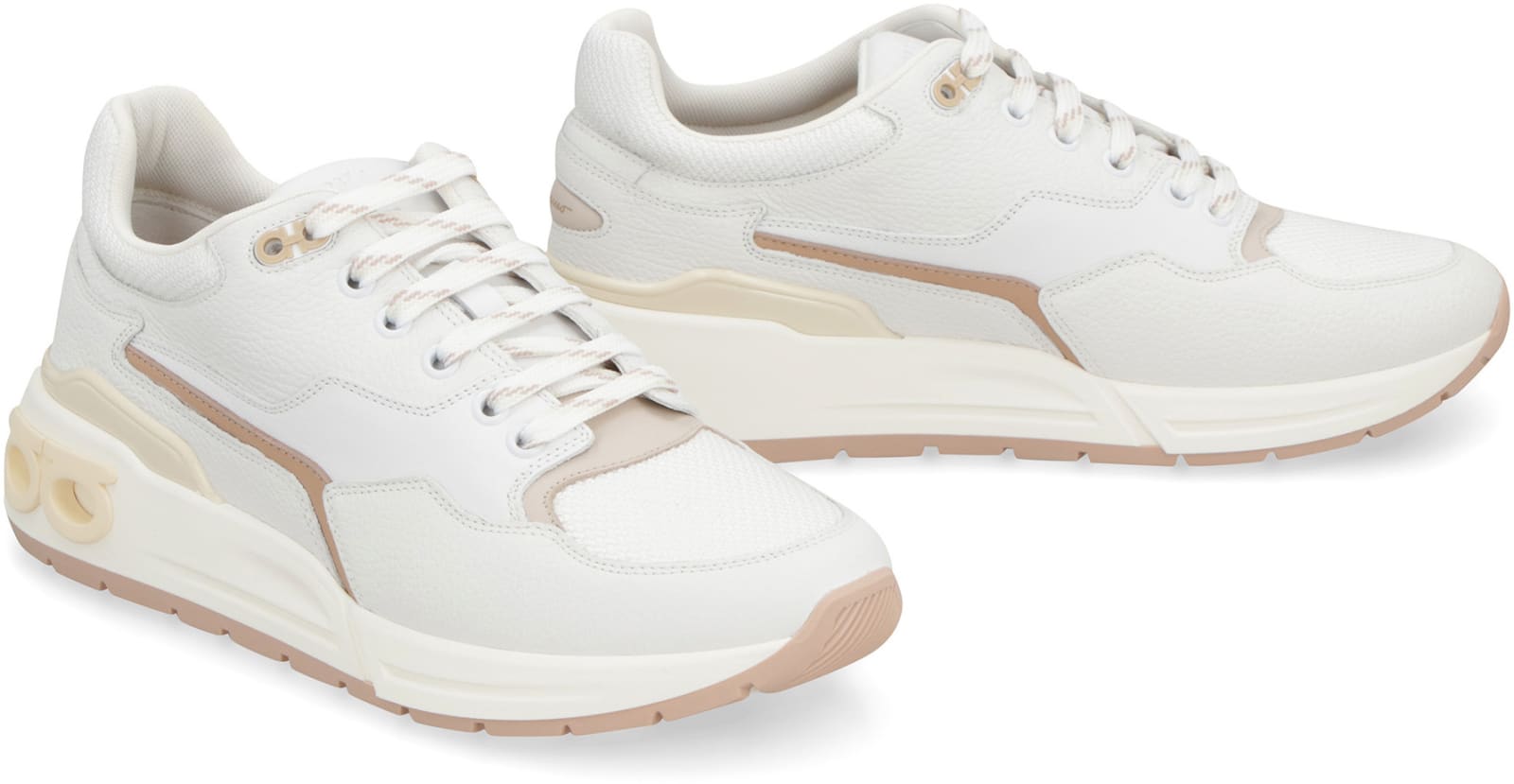 Shop Ferragamo Leather And Fabric Low-top Sneakers In White