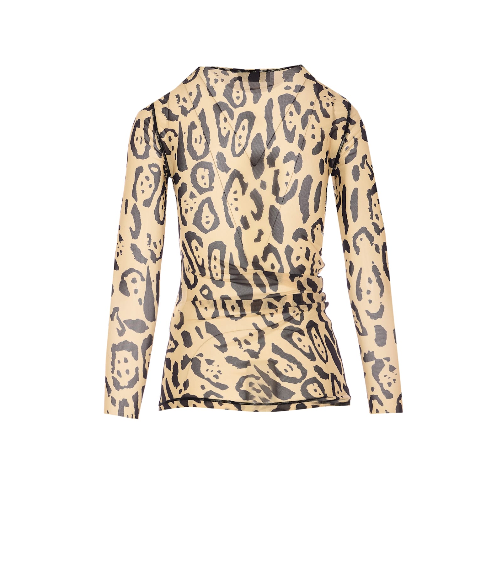 Sportmax Animalier Print Sheer Long Sleeve Top