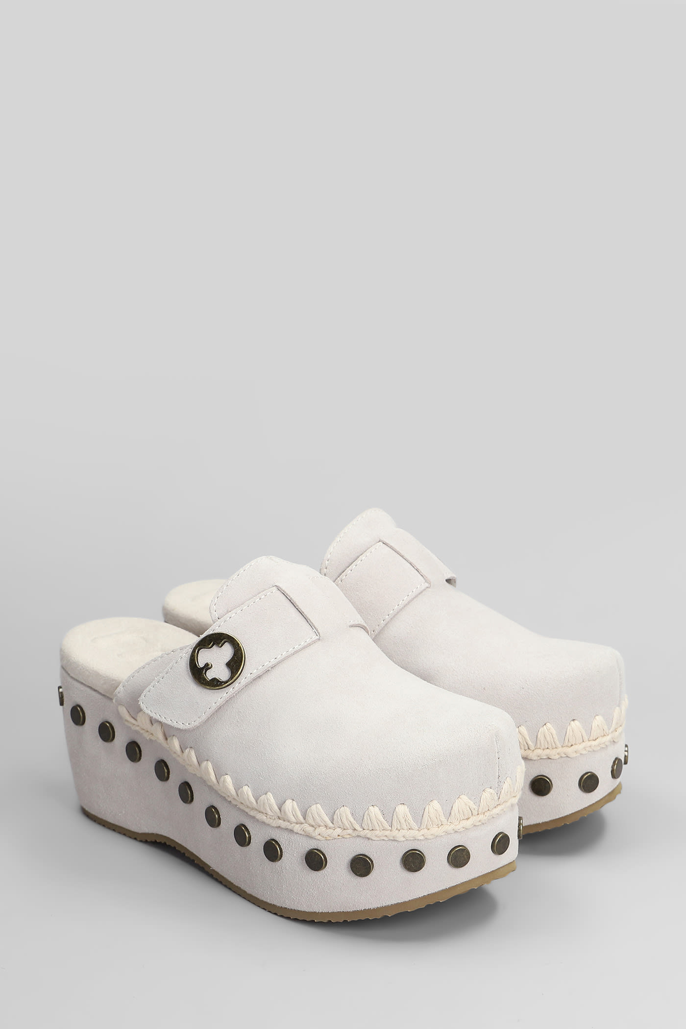 Mou 60mm Suede Clogs In Grey