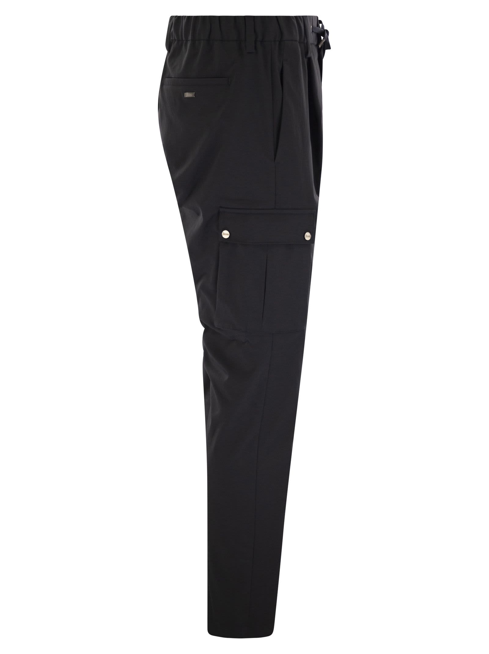 HERNO MECHANICAL STRETCH TWILL CARGO TROUSERS 