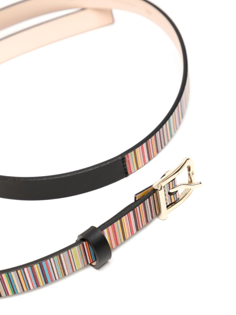 Paul Smith Adjustable Striped Leather Belt With Gold Hardware In Multi