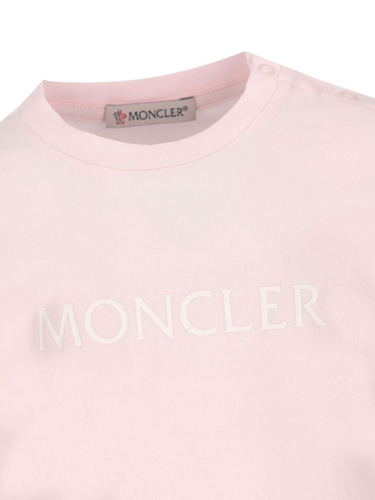 Shop Moncler Logo Printed Ruffled Hem T-shirt