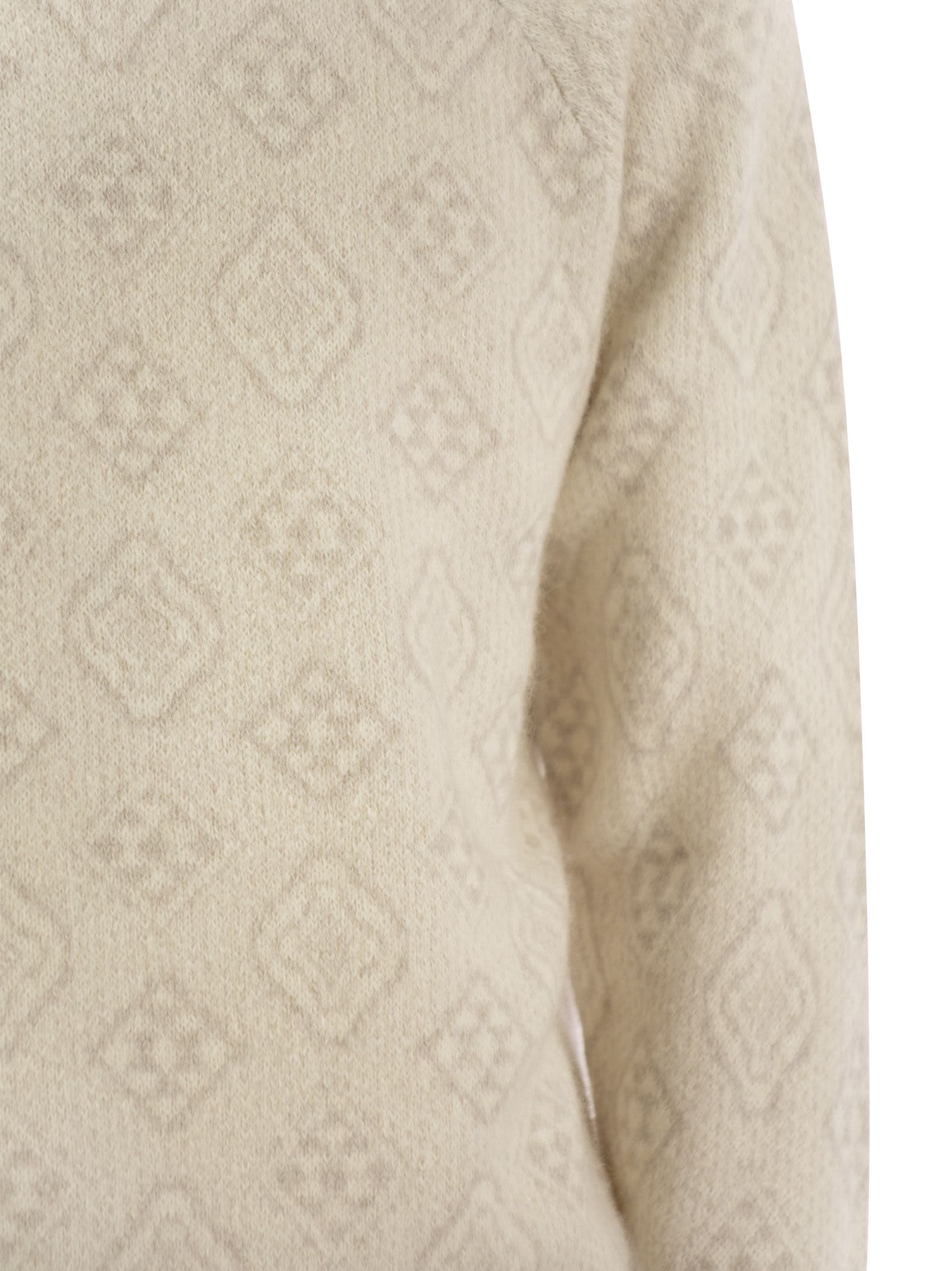 Shop Brunello Cucinelli Geometric Jacquard Turtleneck Sweater In Alpaca, Cotton And Wool In Cream