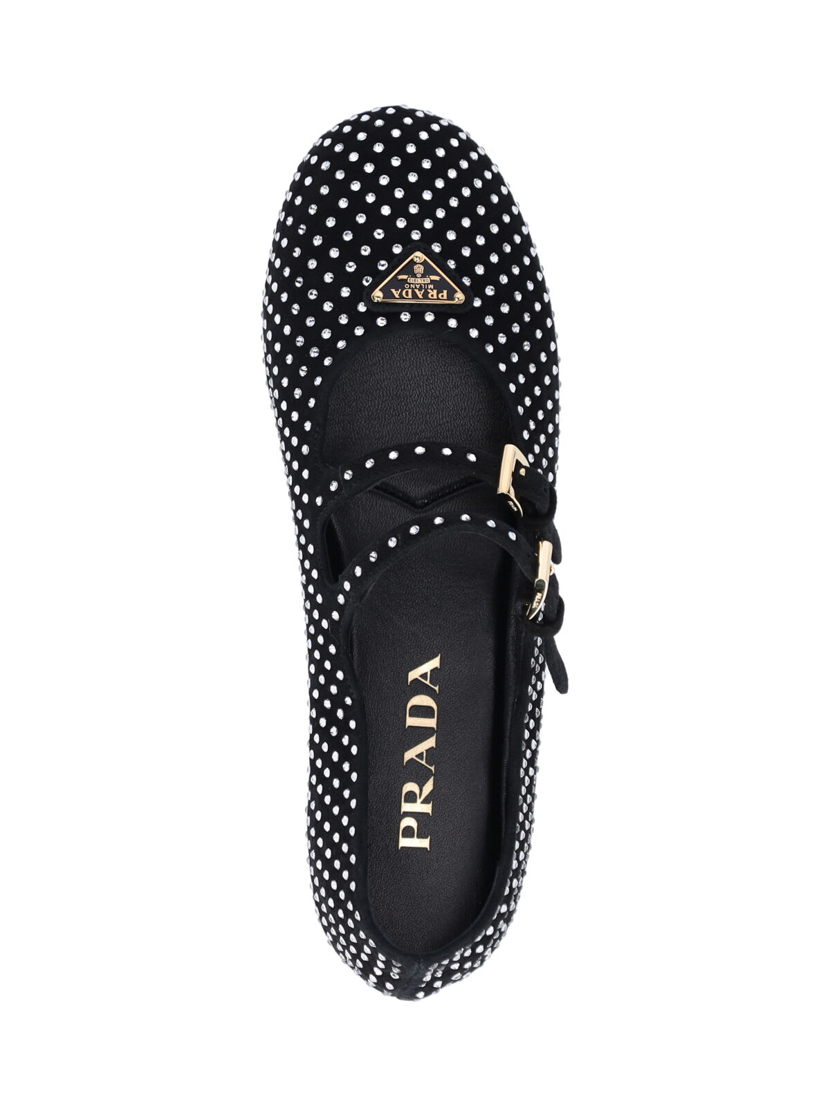 Prada Triangle Logo Studded Velvet Ballet Flats In Black