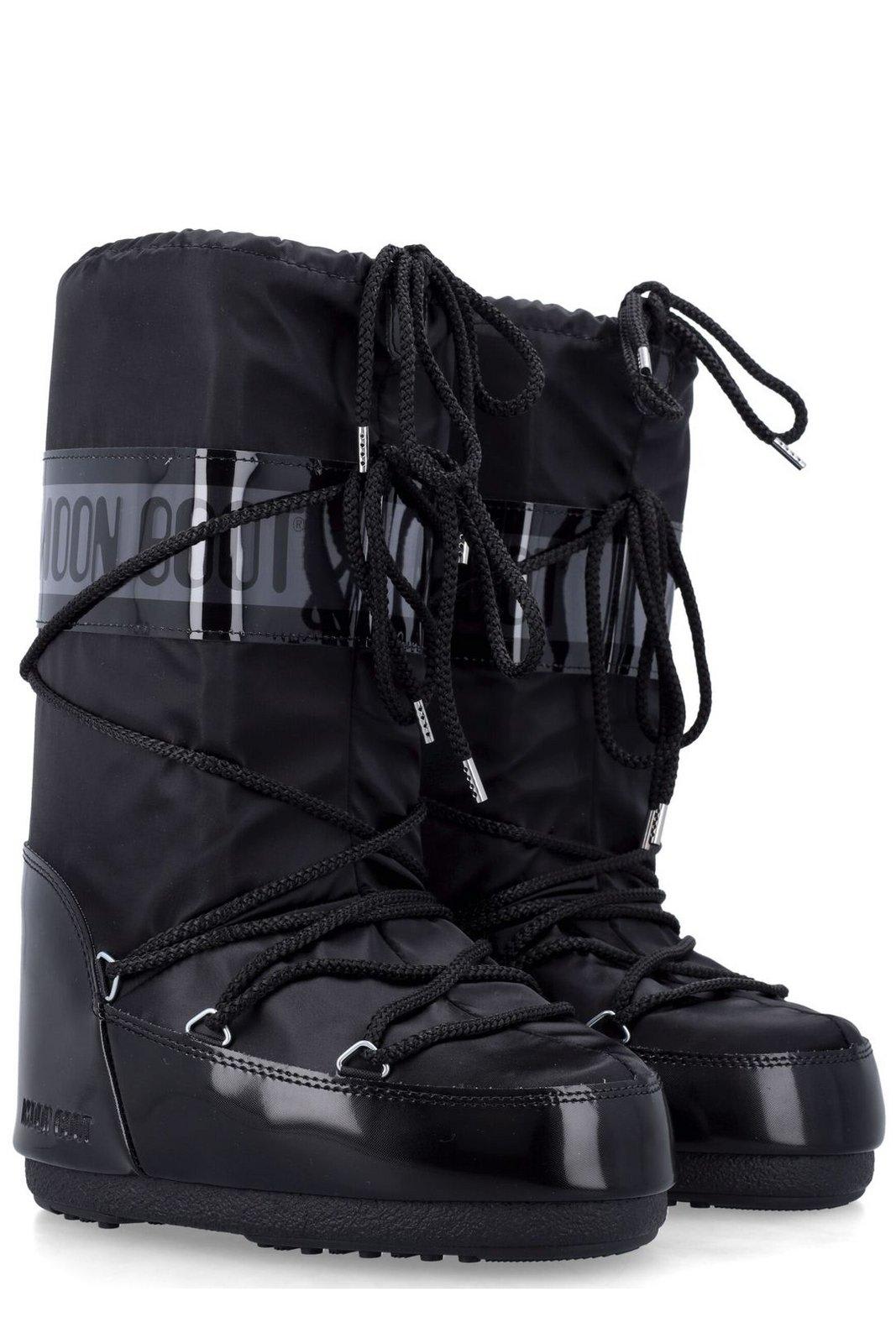 Moon Boot Icon Glance Satin Lace-up Snow Boots In Black