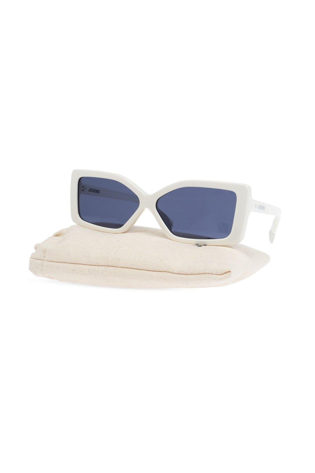 Shop Jacquemus Rectangle Frame Sunglasses Sunglasses In White Blue