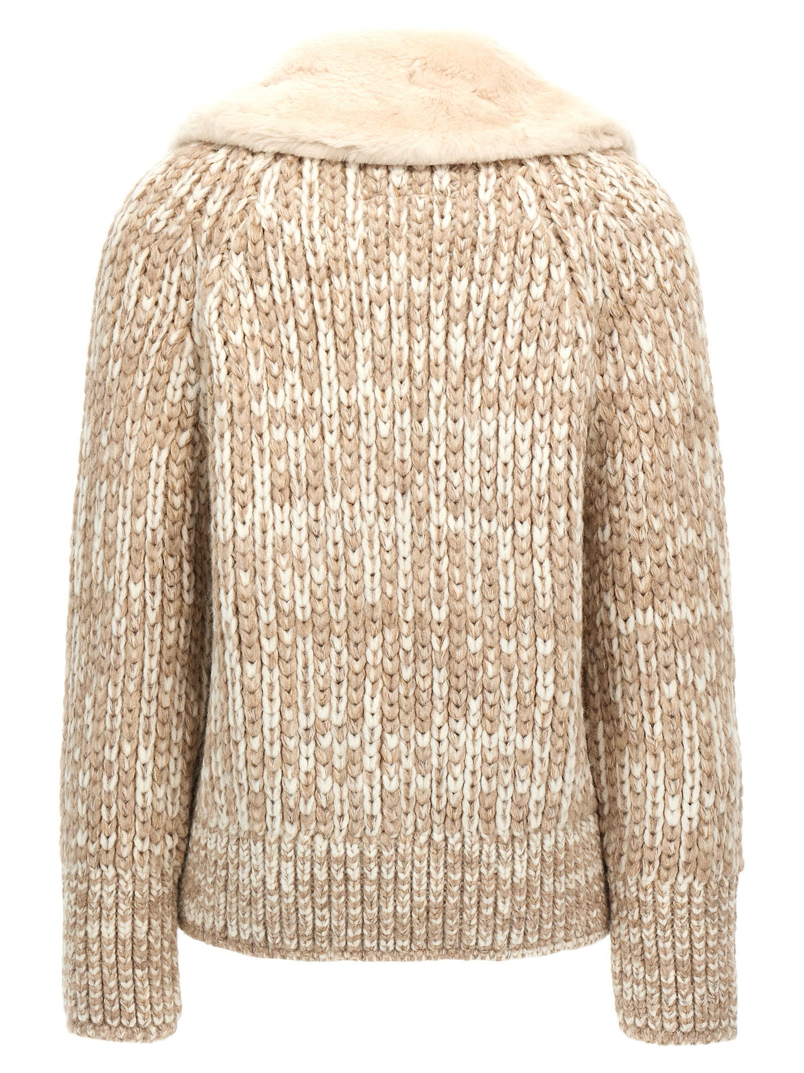 Shop Ermanno Scervino Suede Insert Knit Jacket In Beige