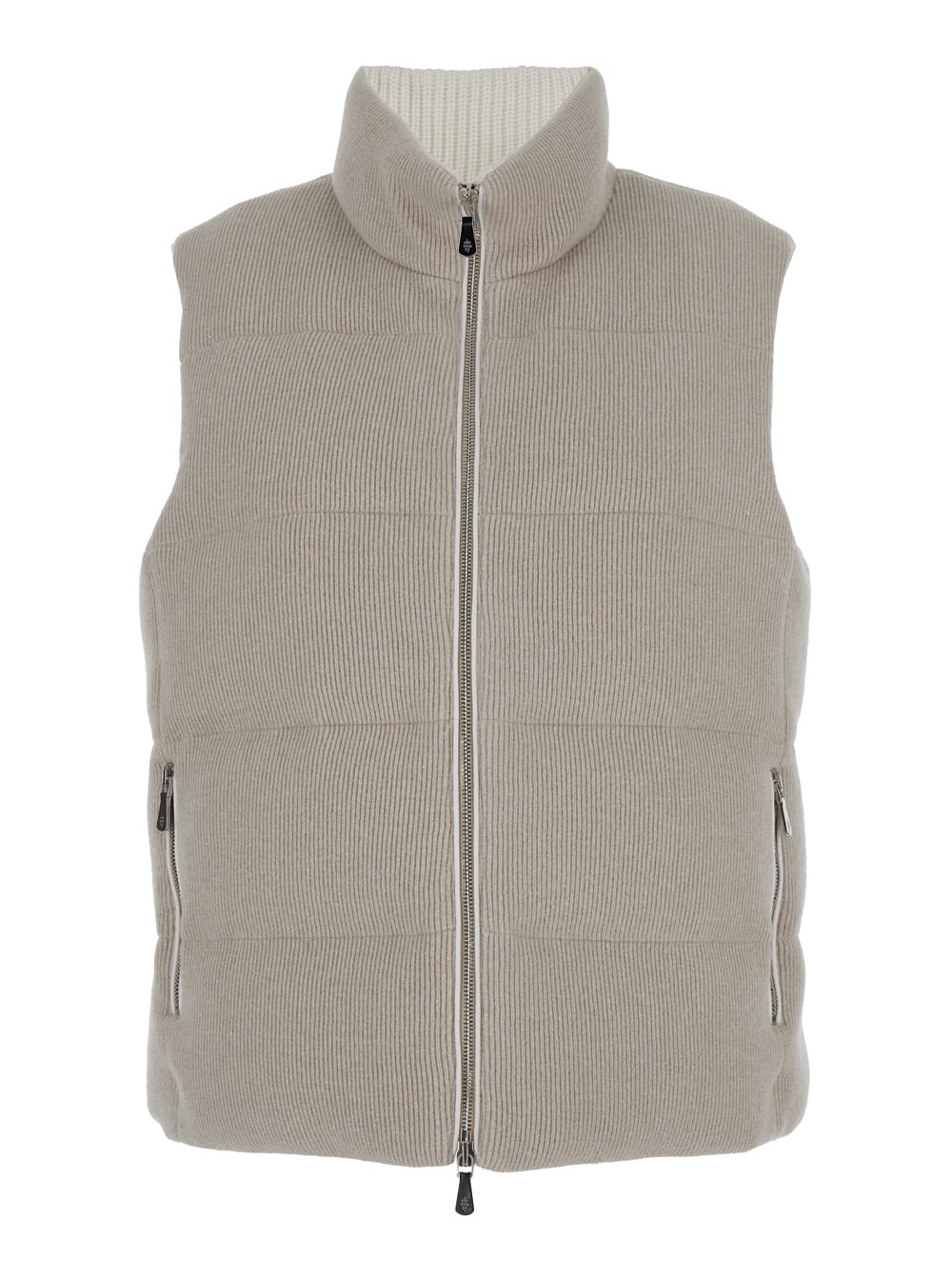 Grey Padded Vest With Zip Closure In Wool Blend Woman
