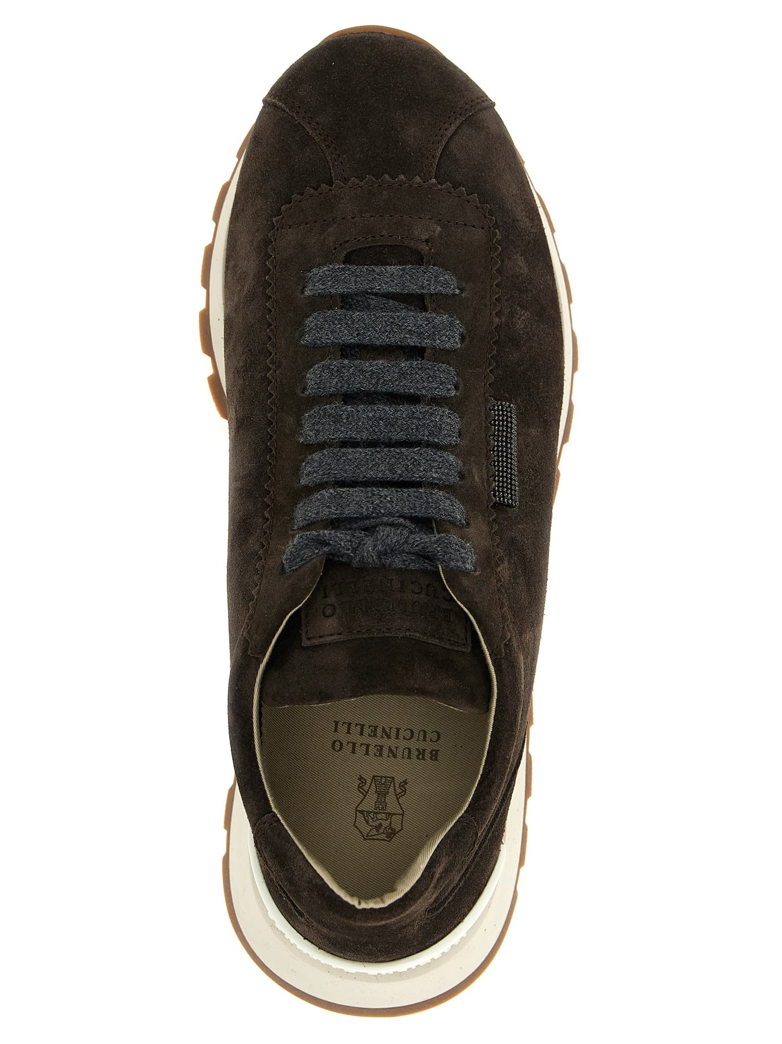 Brunello Cucinelli Suede Leather Sneakers With Contrasting Laces In Brown