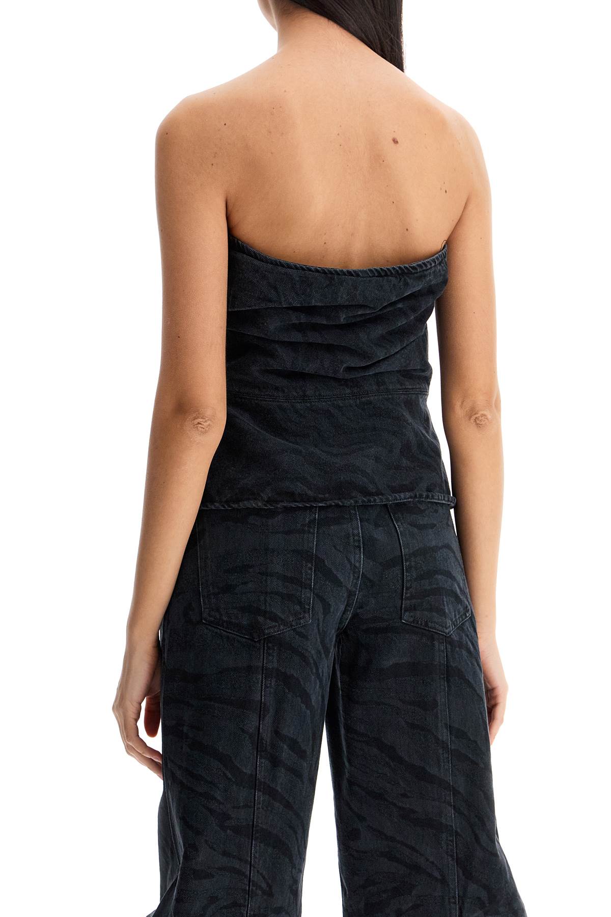 Rotate Birger Christensen Zebra Print Cotton Denim Top In Black - Washed (black)