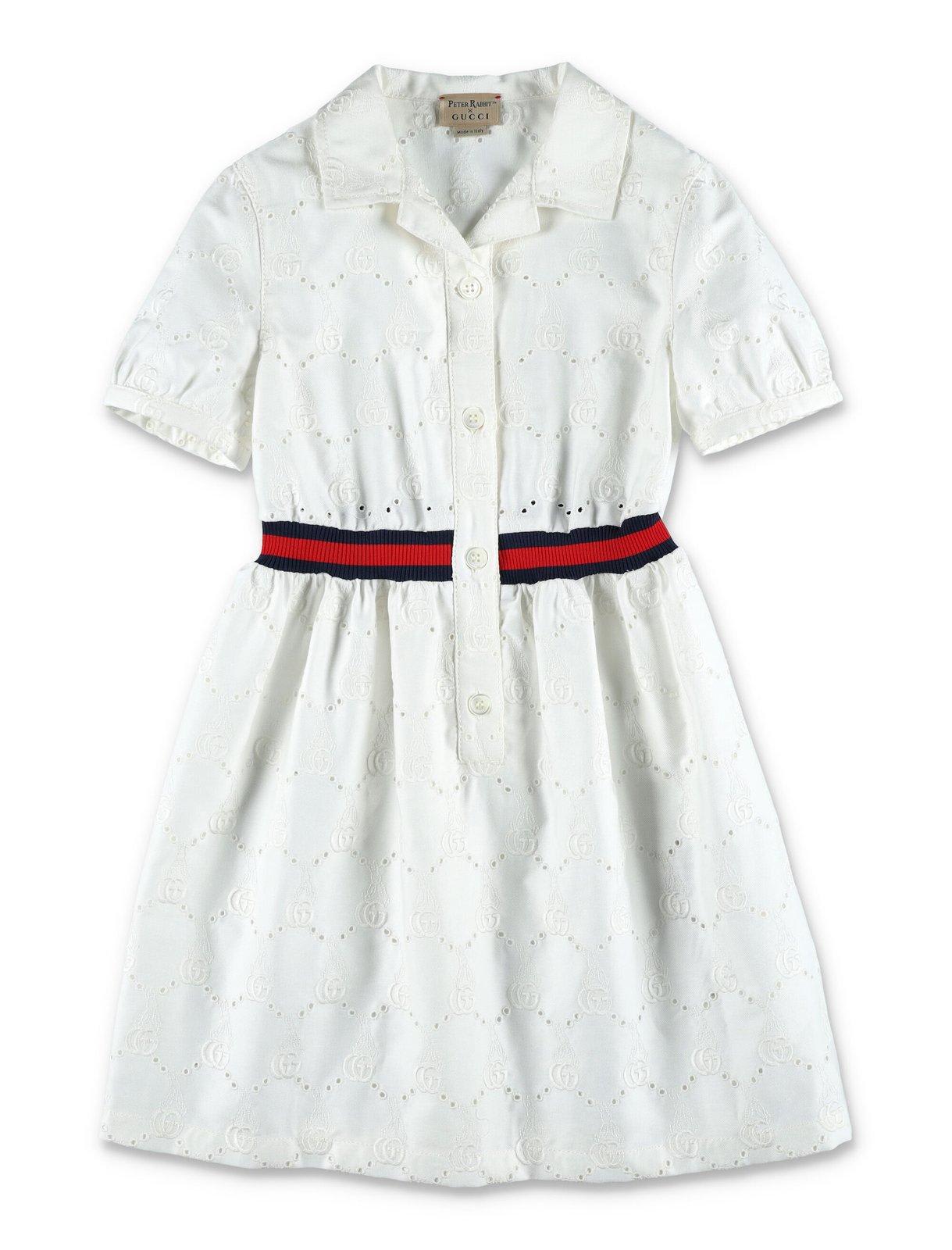 Shop Gucci Allover Logo Embroidered Shirt Dress In Bianco