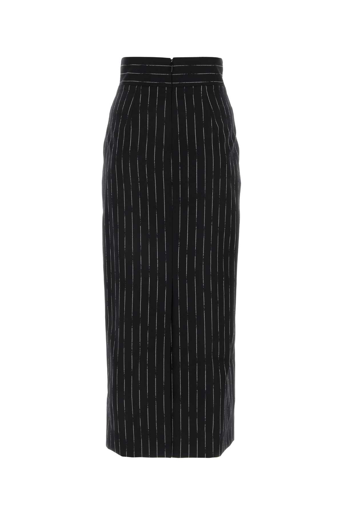 Alexander Mcqueen Embroidered Wool Skirt In Blackivory