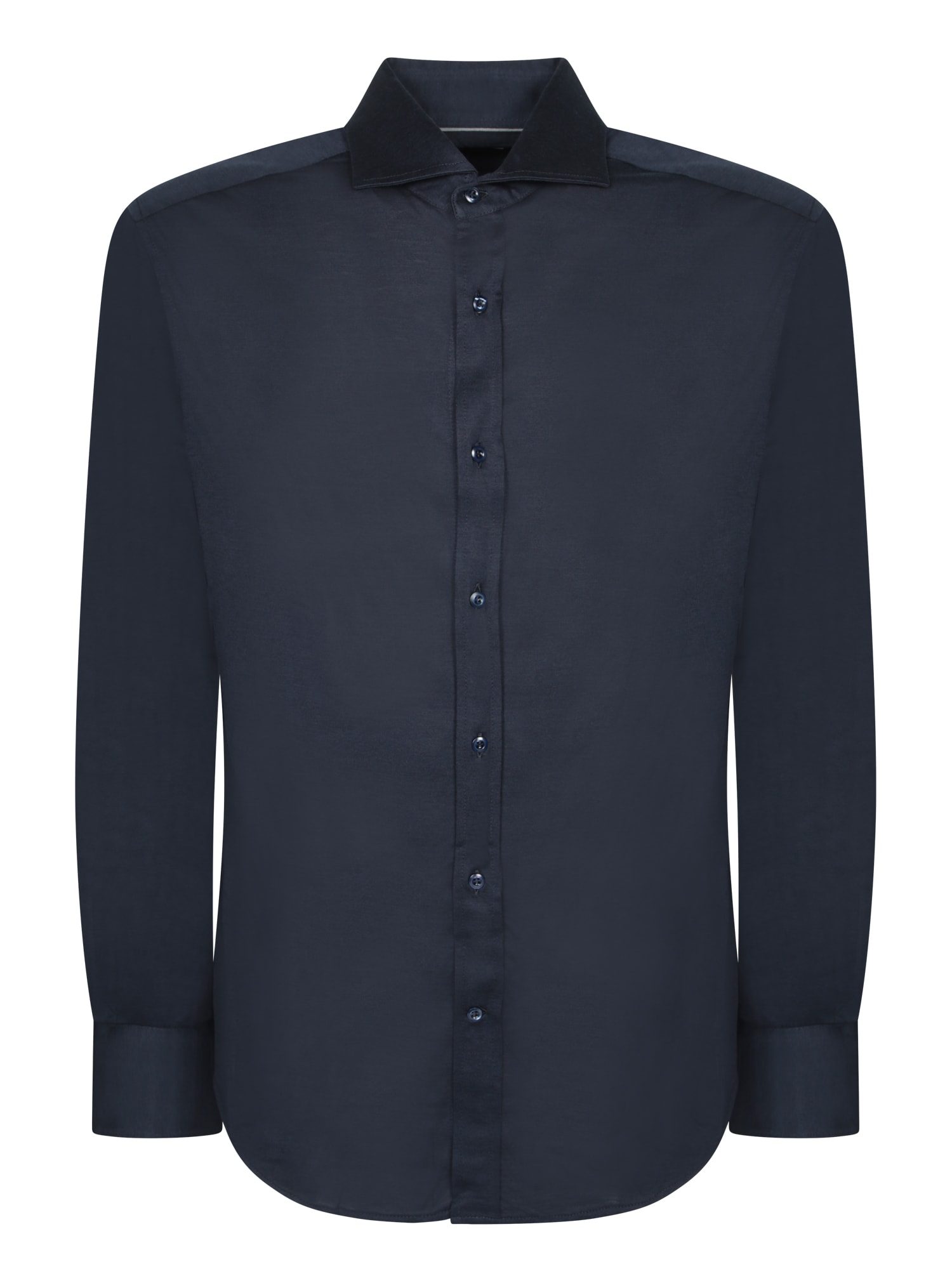 Brunello Cucinelli Slim-fit Cutaway-collar Silk And Cotton-blend Shirt In Blue