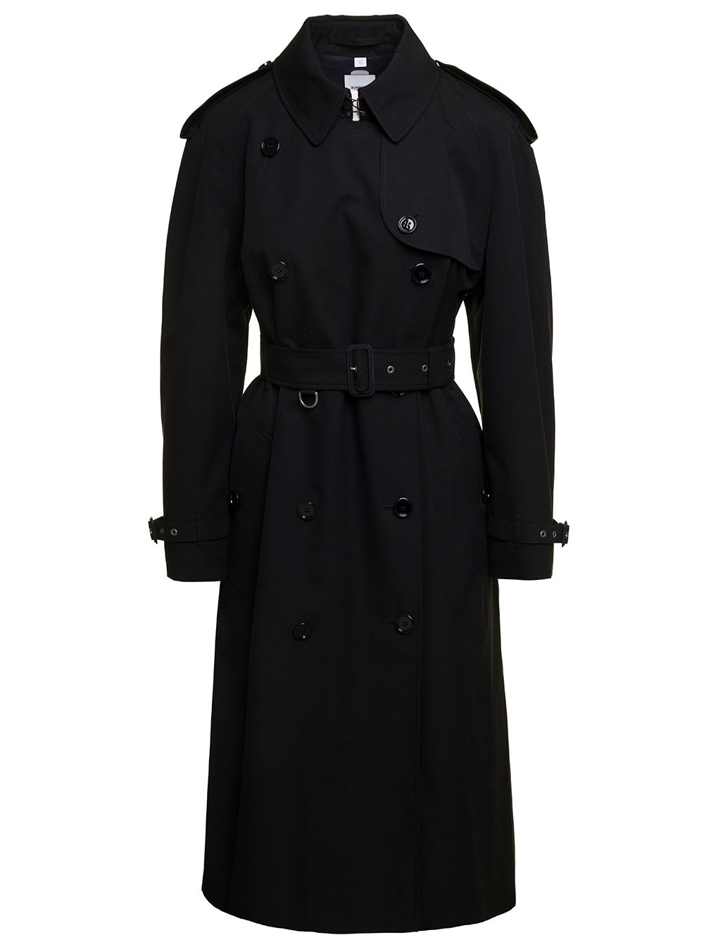 BURBERRY BLACK DOUBLE-BREASTED TRENCH COAT WITH BELT IN COTTON WOMAN