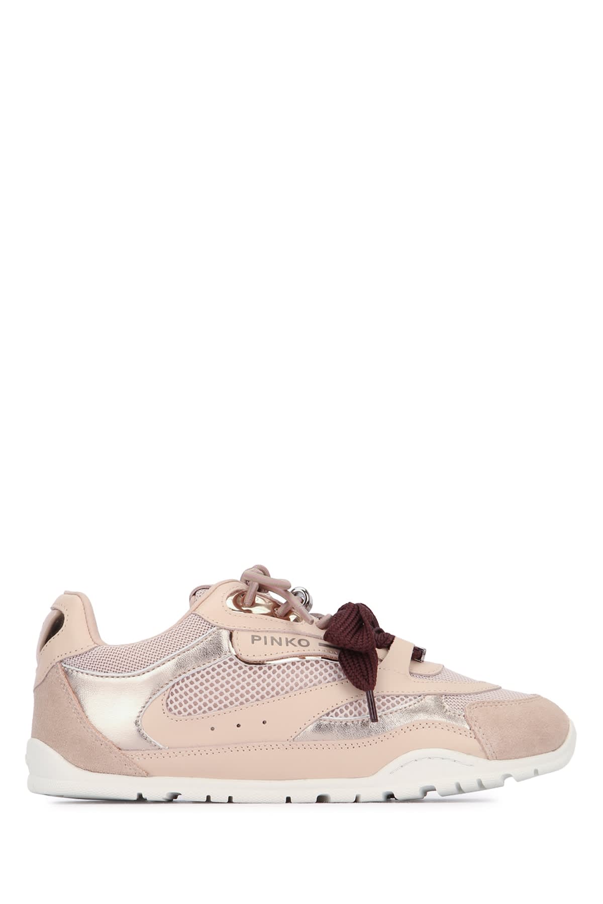 Pinko Yulia Leather And Mesh Sneakers With Two-tone Laces In Pink