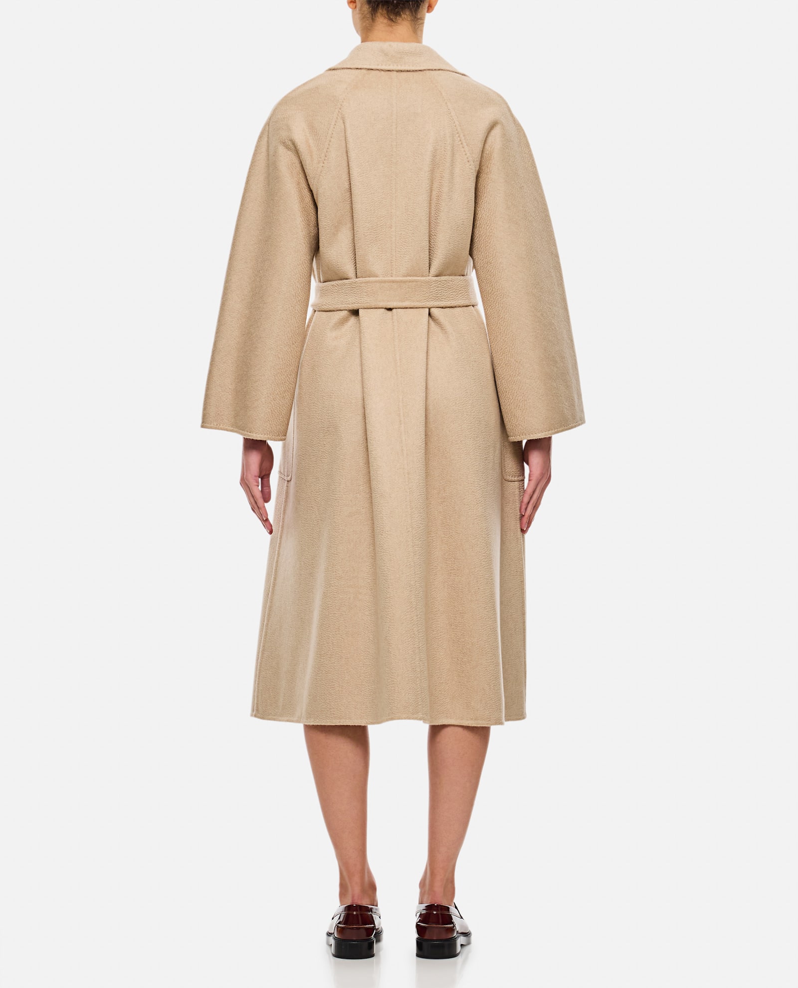 Shop Max Mara Ludmilla Belted Cashmere Midi Coat In Beige