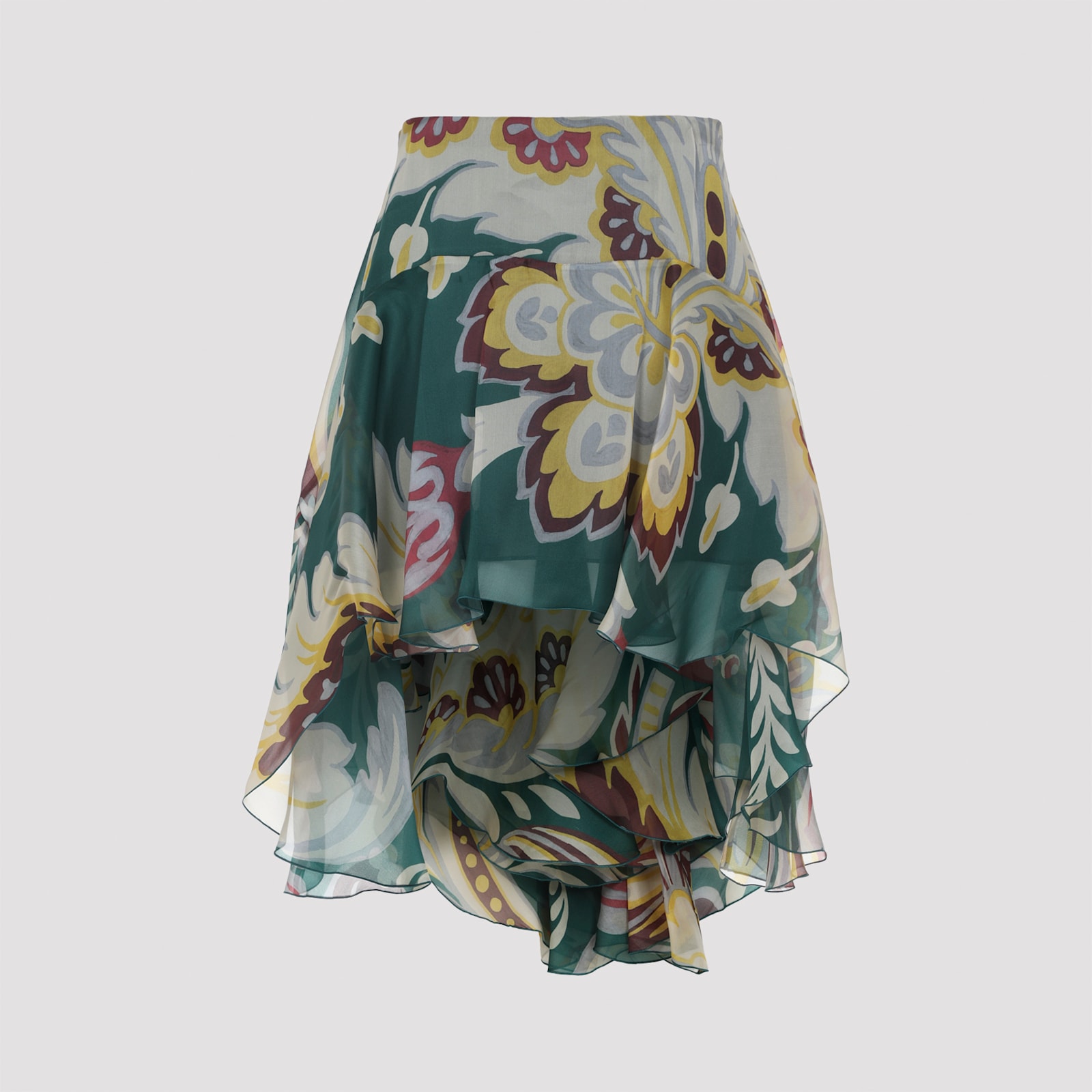 Etro Floral Layered Asymmetric Hem Skirt In Multi