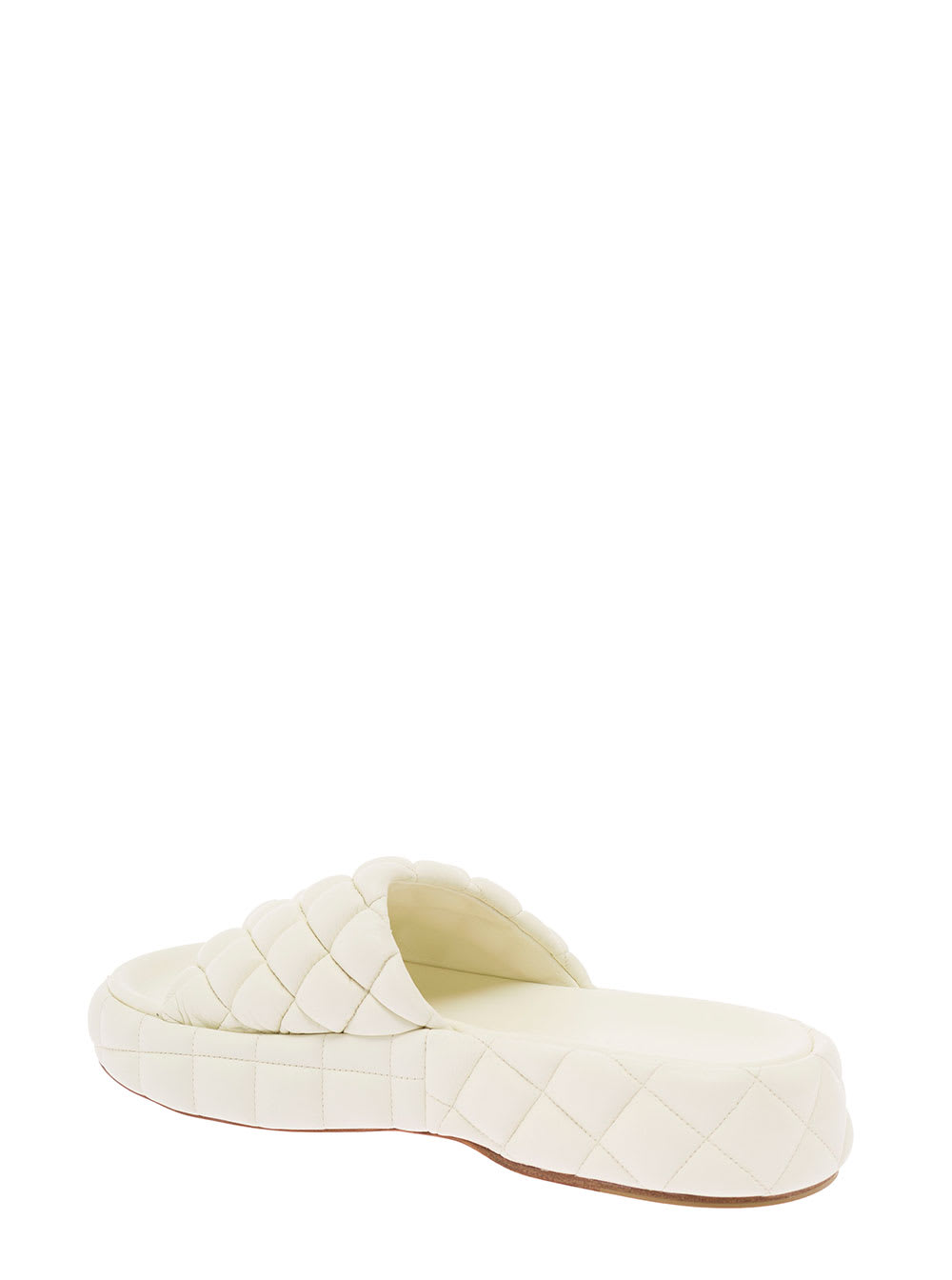 Shop Bottega Veneta White Quilted Leather Slide Sandals  Woman