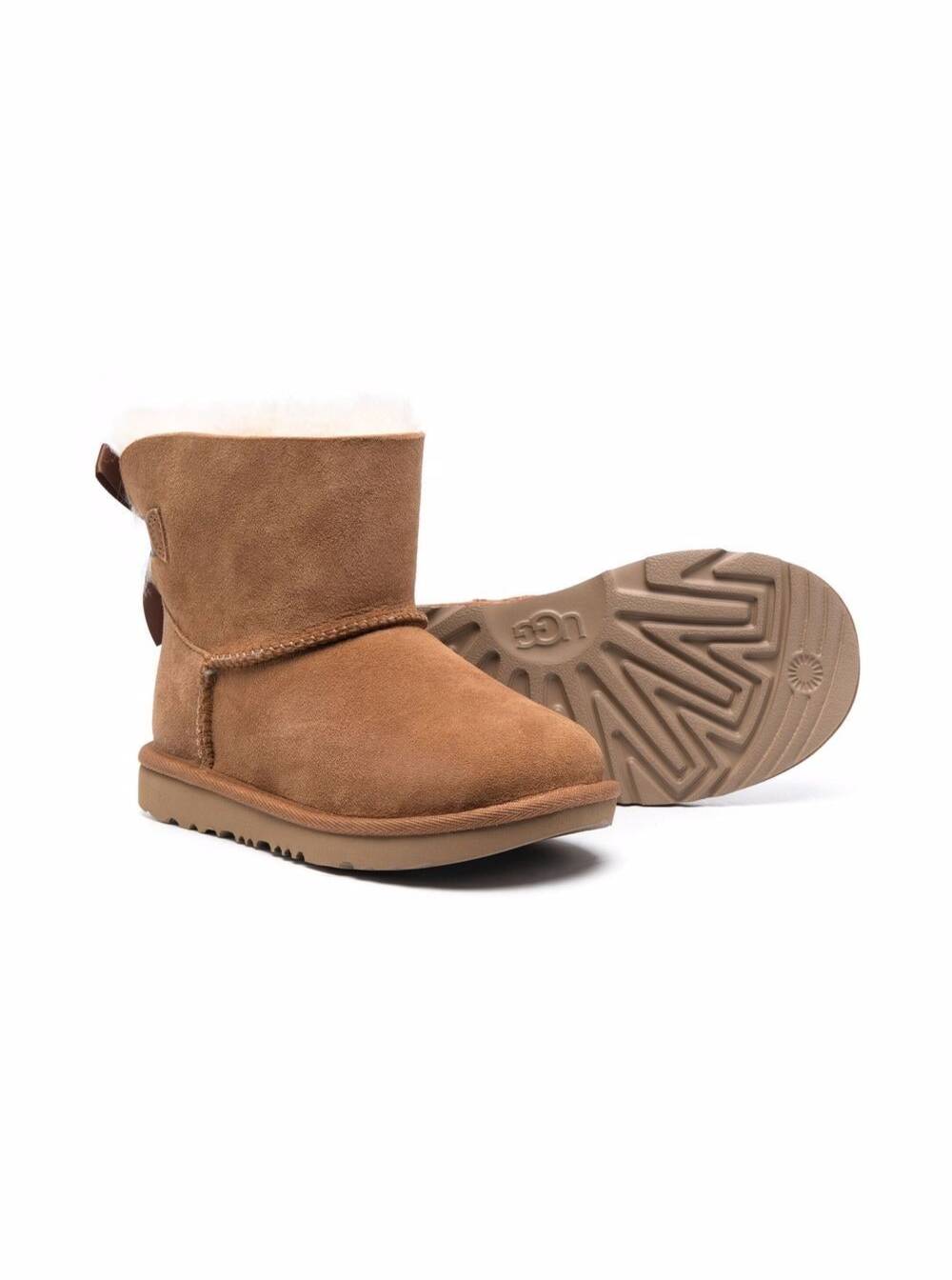 UGG MINI BAILEY BOW BROWN BOOTS WITH BOW DETAIL IN LEATHER GIRL