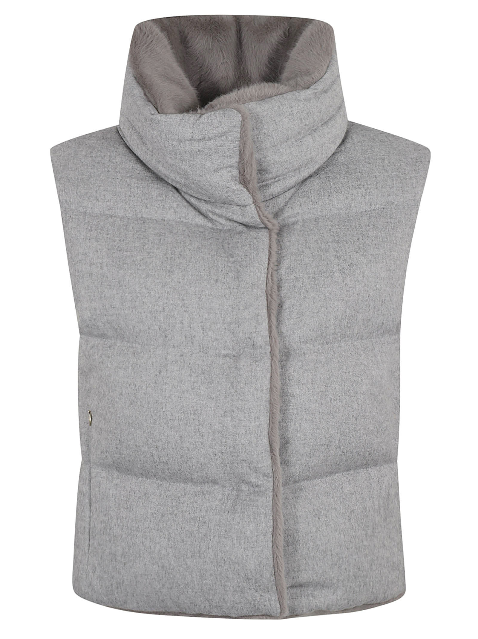 Shop Herno Fur Applique Padded Gilet In Pearl