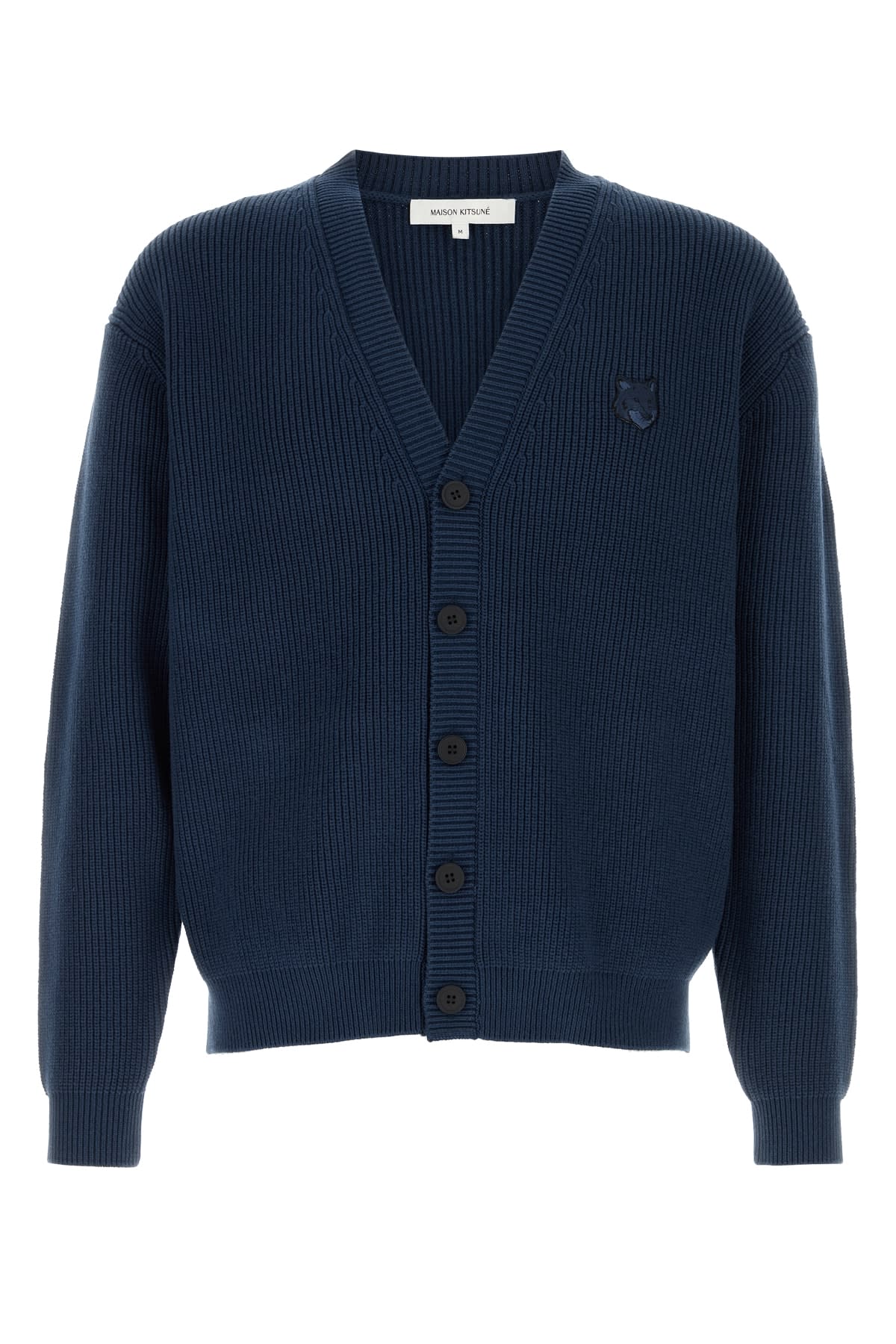 Maison Kitsuné Cotton Blend Cardigan With Iconic Frontal Patch In Inkblue